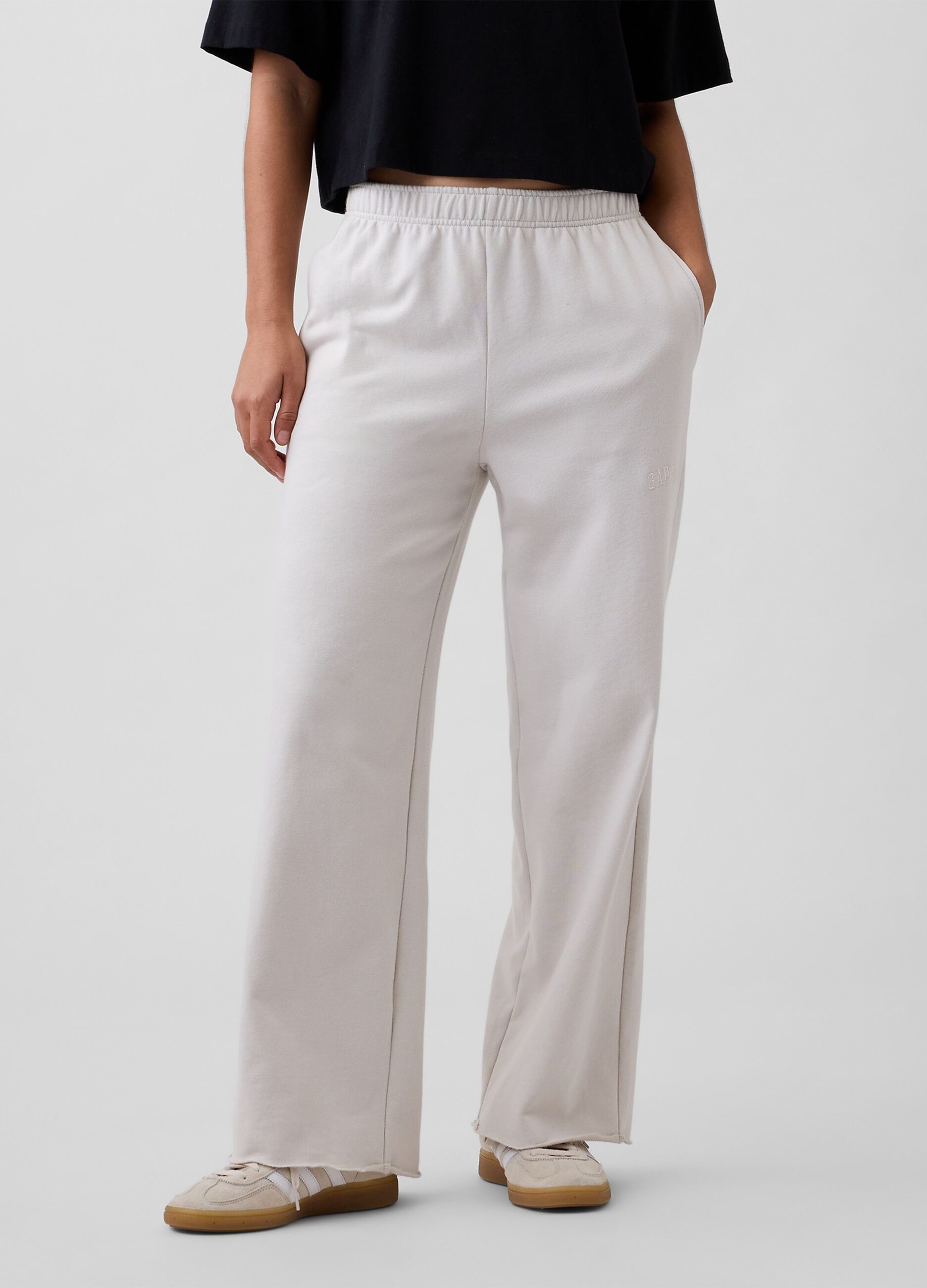 Wide-leg cotton-blend trousers
