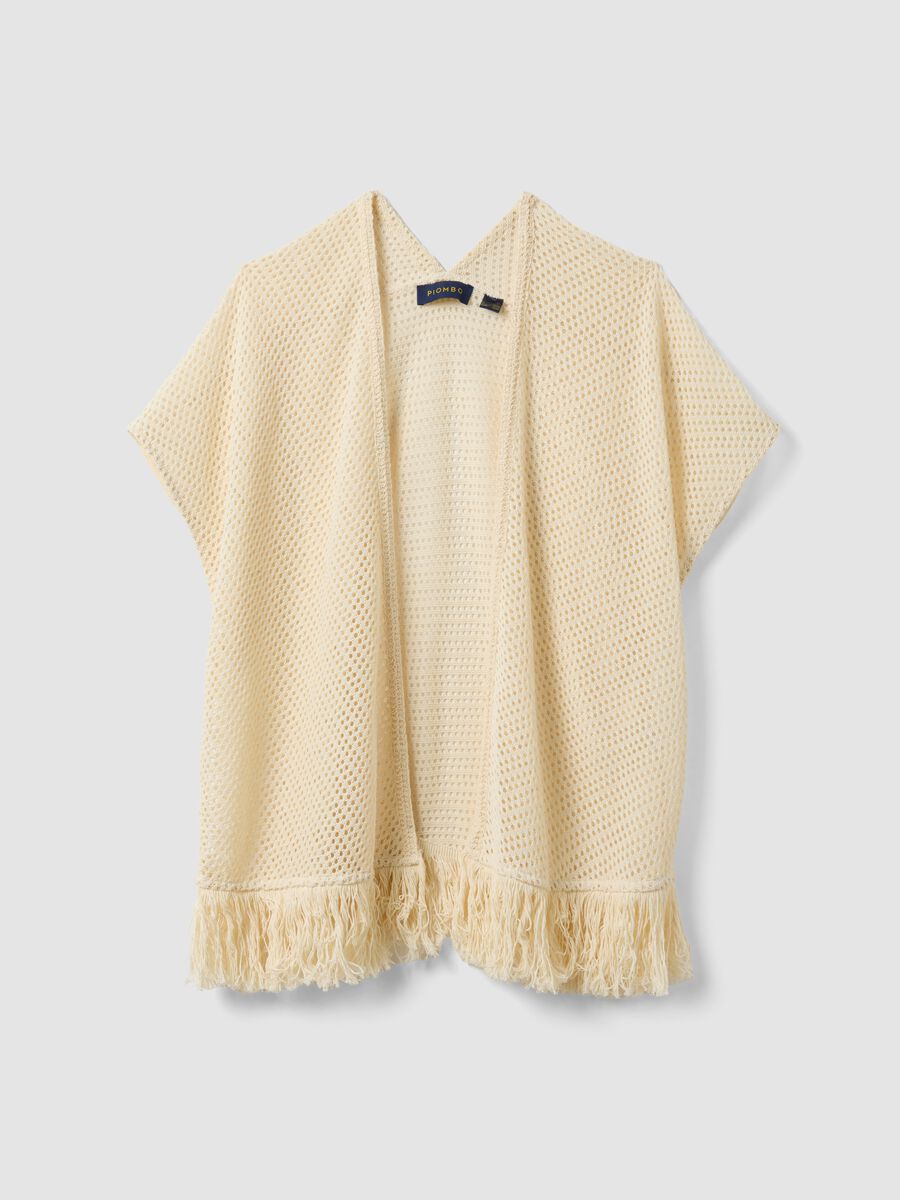 Cardigan bianco in crochet di misto viscosa con frange regular fit_4