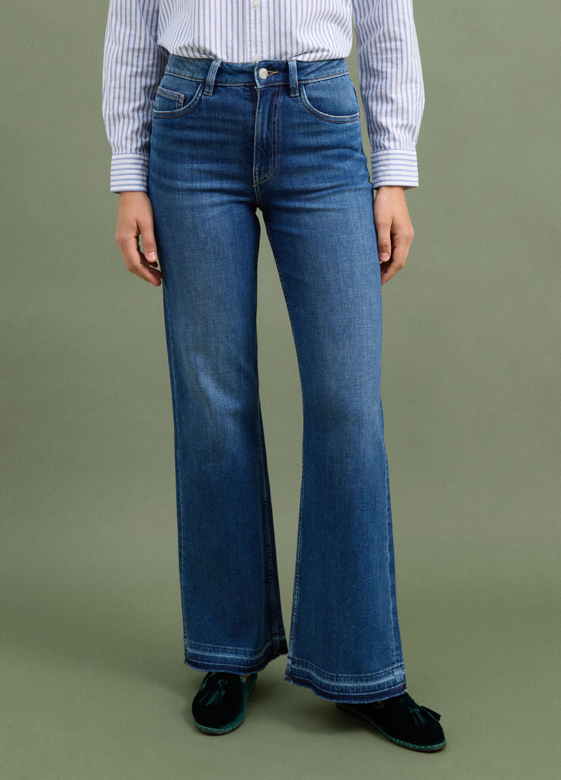 Blue wide-leg stretch cotton jeans