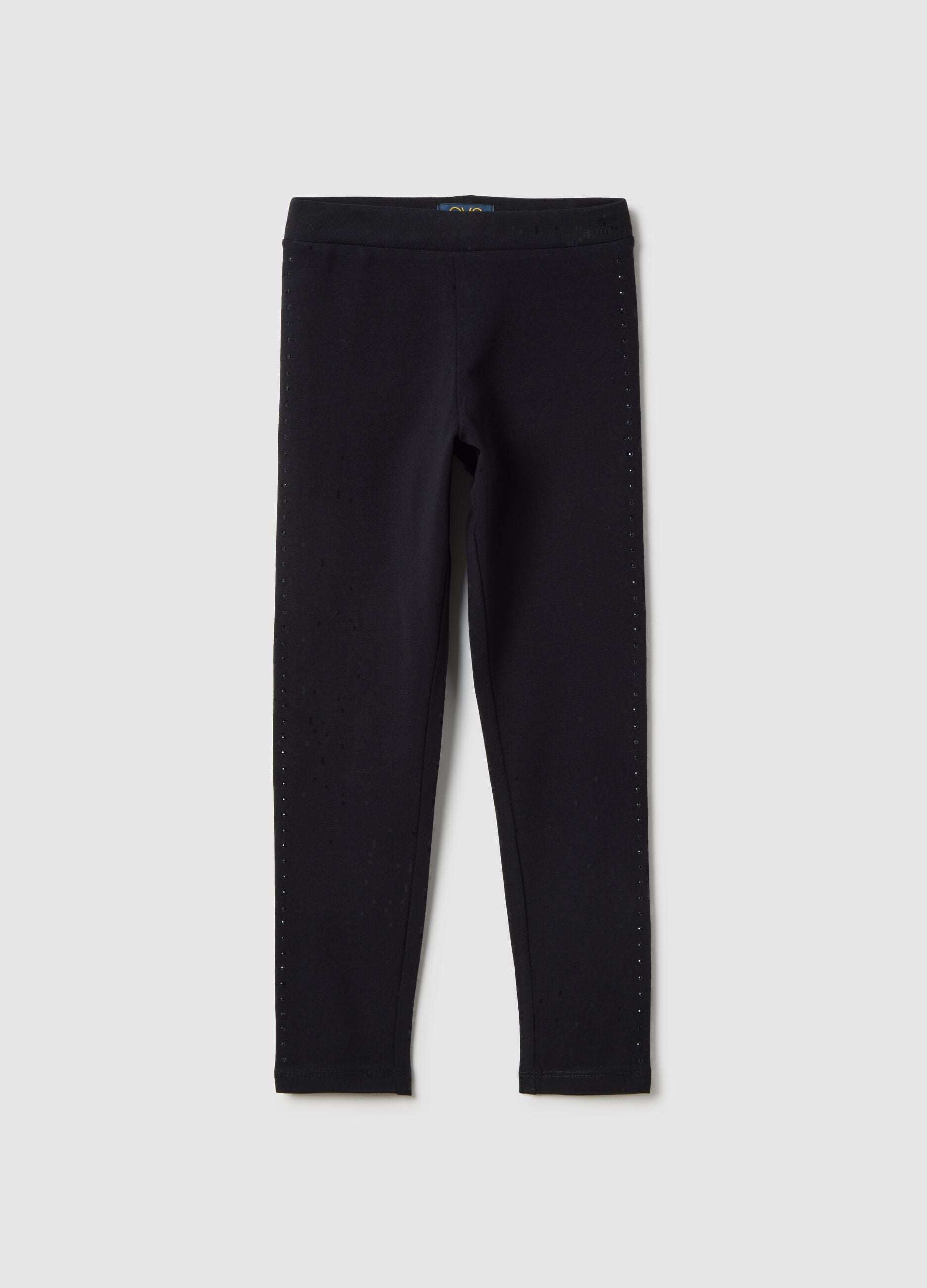 Girls' Black Stretch Cotton Slim Fit Leggings