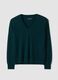 Green pure wool jumper with deep V-neck_0