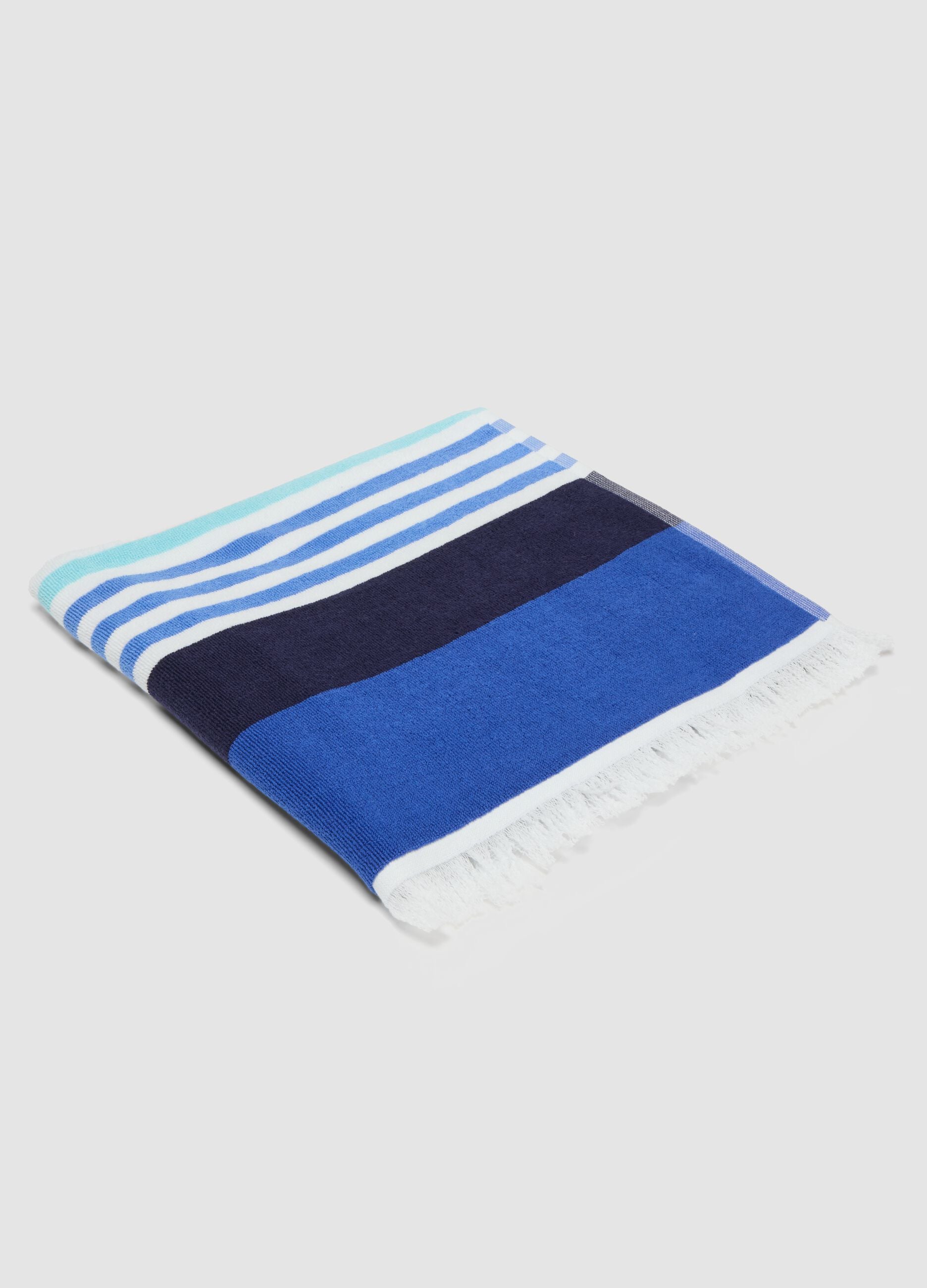 Blue pure cotton striped beach towel