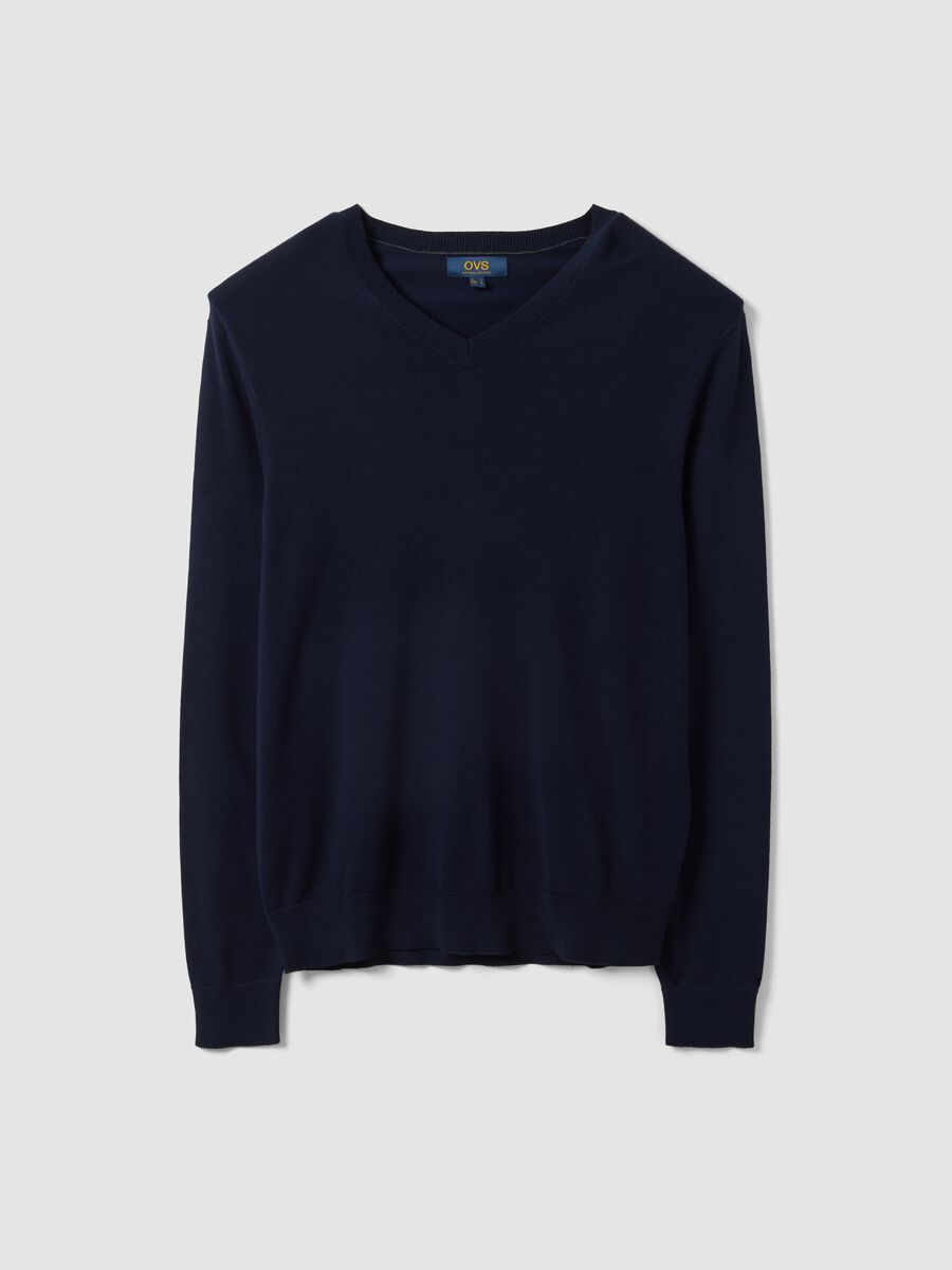 Blue viscose-blend V-neck jumper, regular fit_0