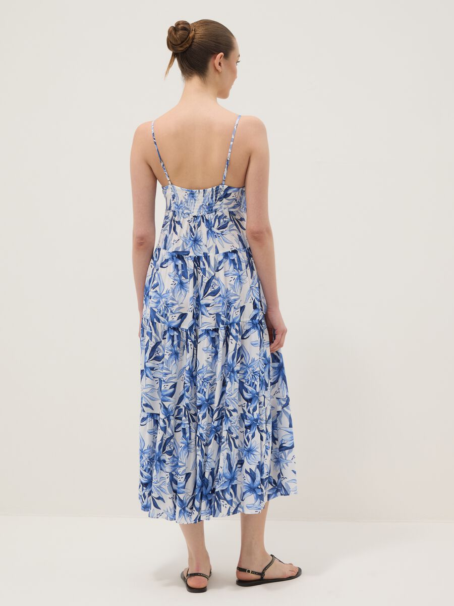 Blue and white pure viscose maxi dress with floral print_3