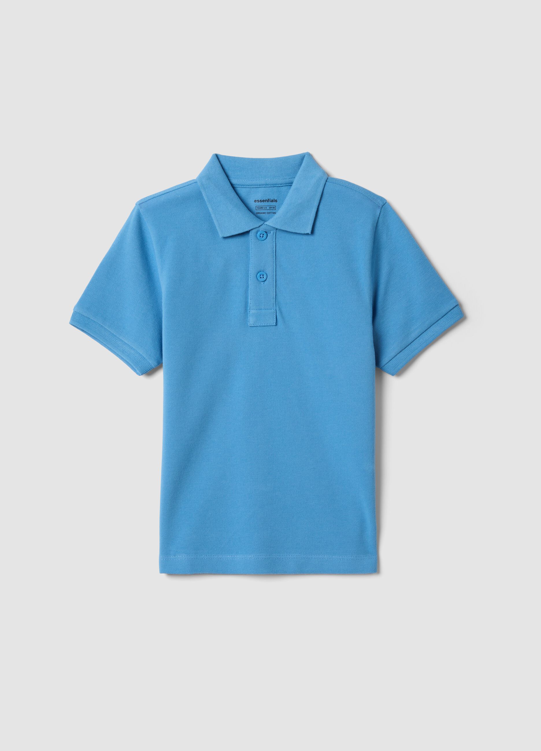 Light blue short-sleeve polo shirt in pure organic cotton for boys