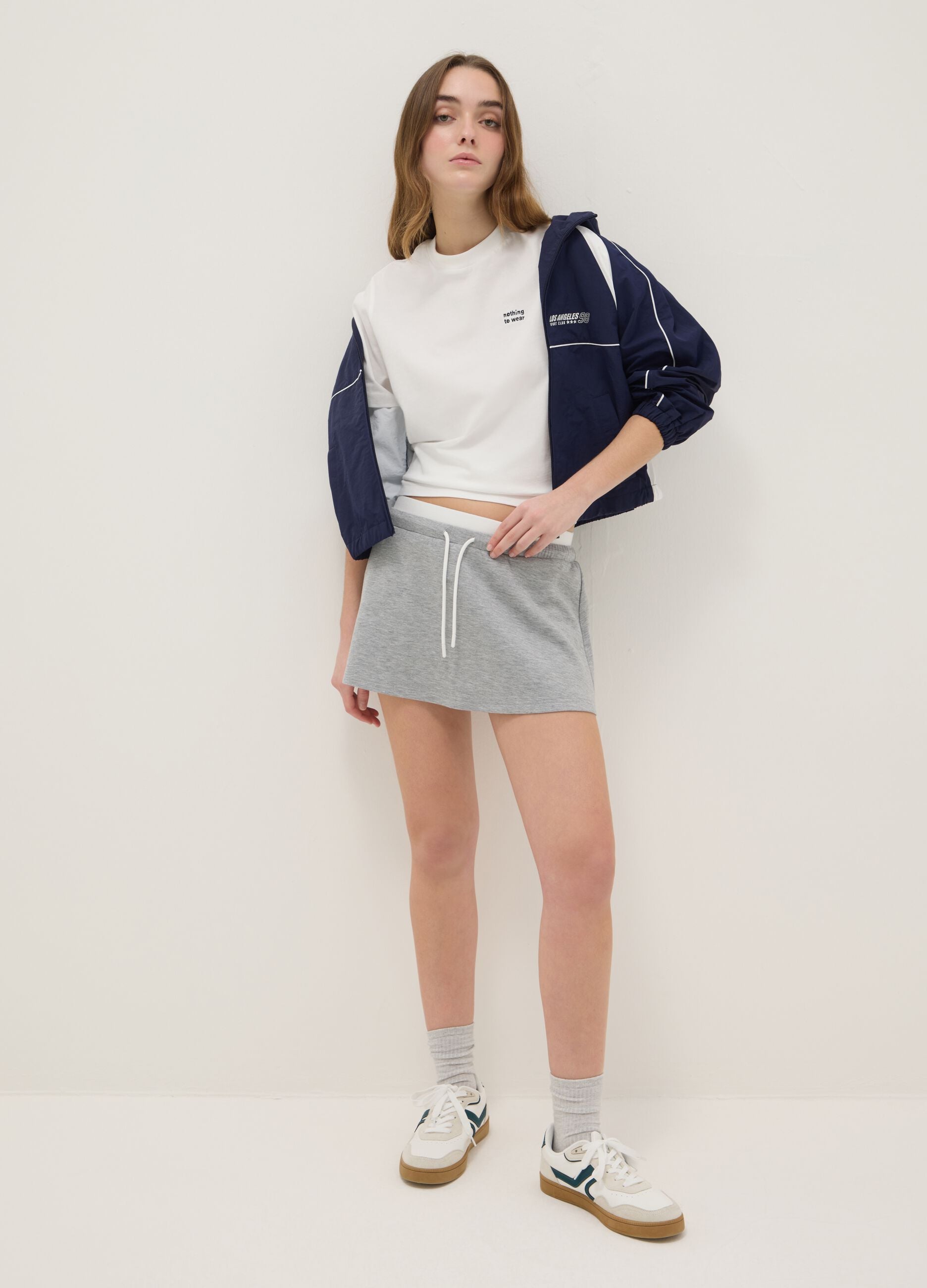 Grey regular fit miniskirt with elasticated waist