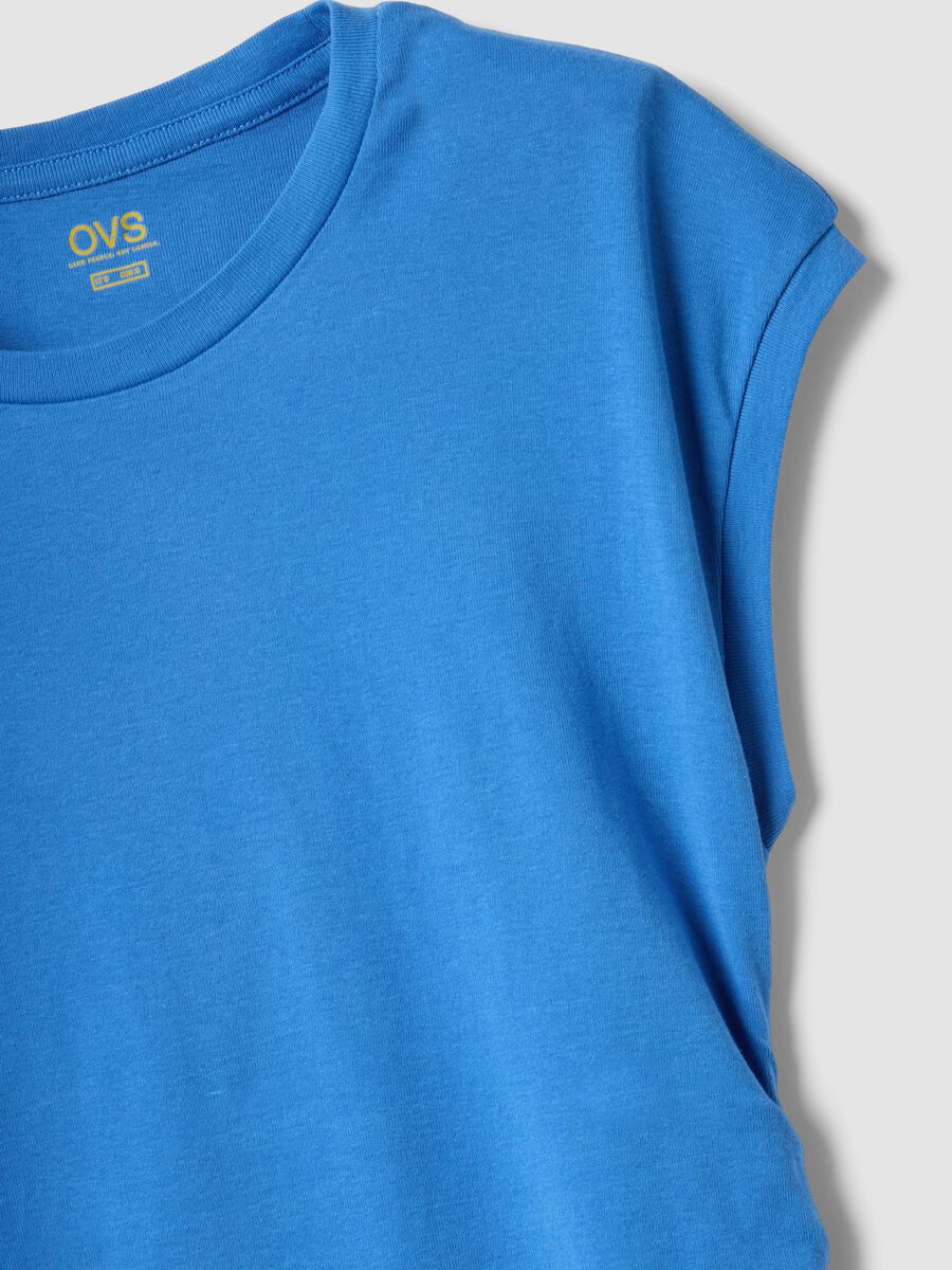 Blue pure cotton tank top with side ruching, regular fit_5