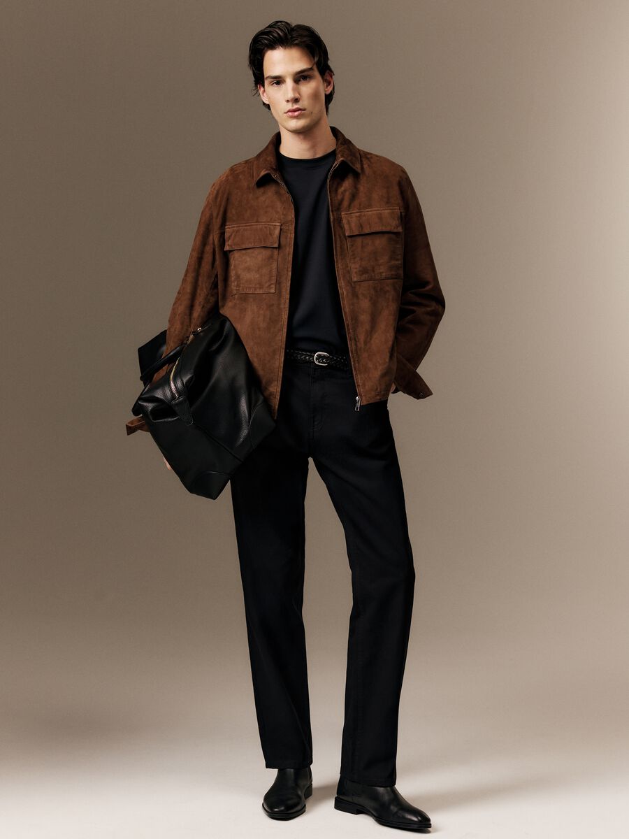 Regular fit black pure cotton trousers_0