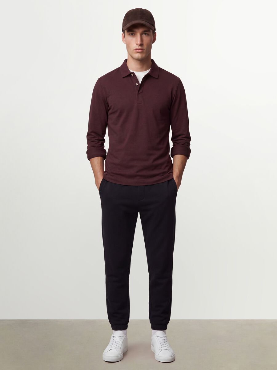 Men&rsquo;s brown regular-fit long-sleeve stretch cotton polo shirt_2
