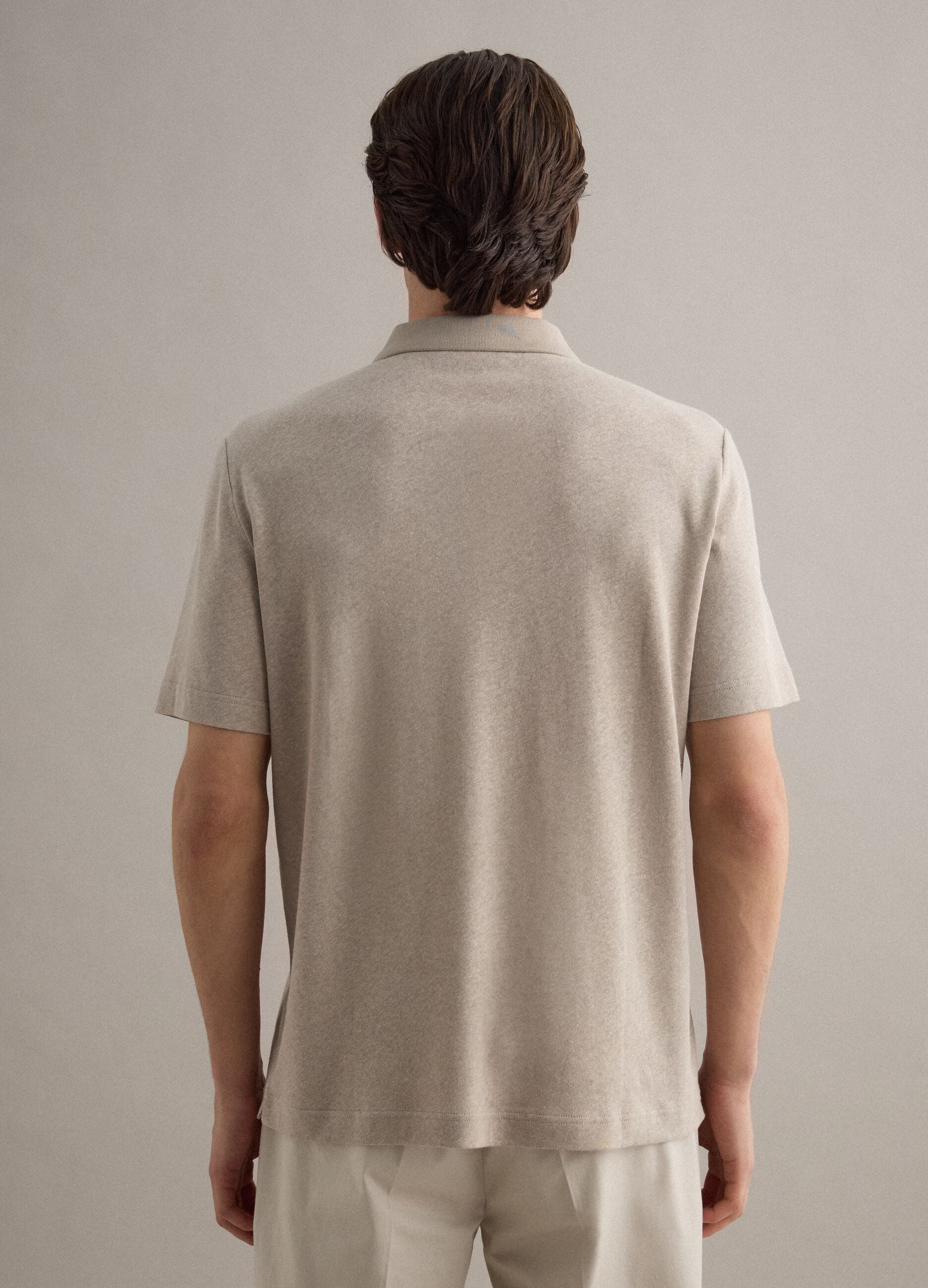 Beige linen and cotton blend polo regular fit