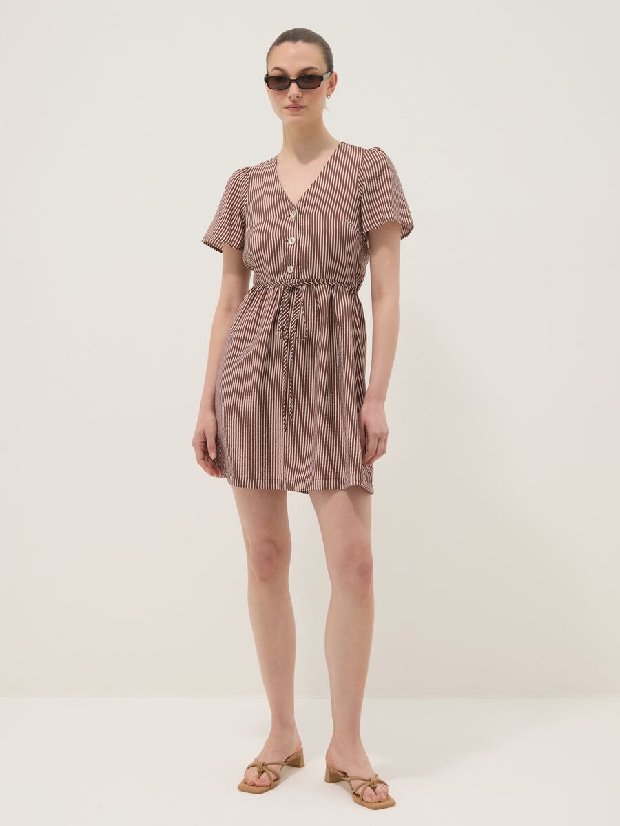 Brown striped viscose-blend shirt dress_1