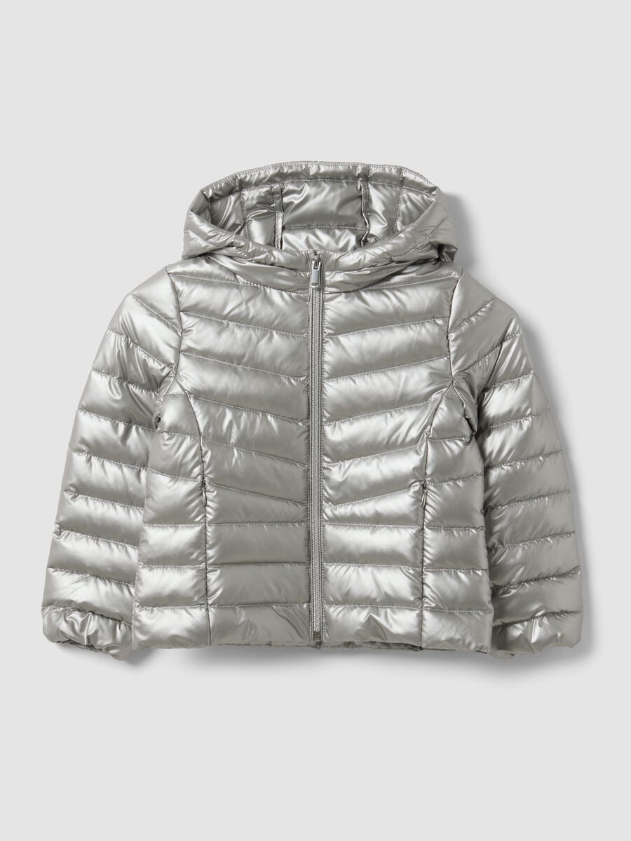 Ultralight Grey Hooded Zip-Up Puffer Jacket for Girls_0
