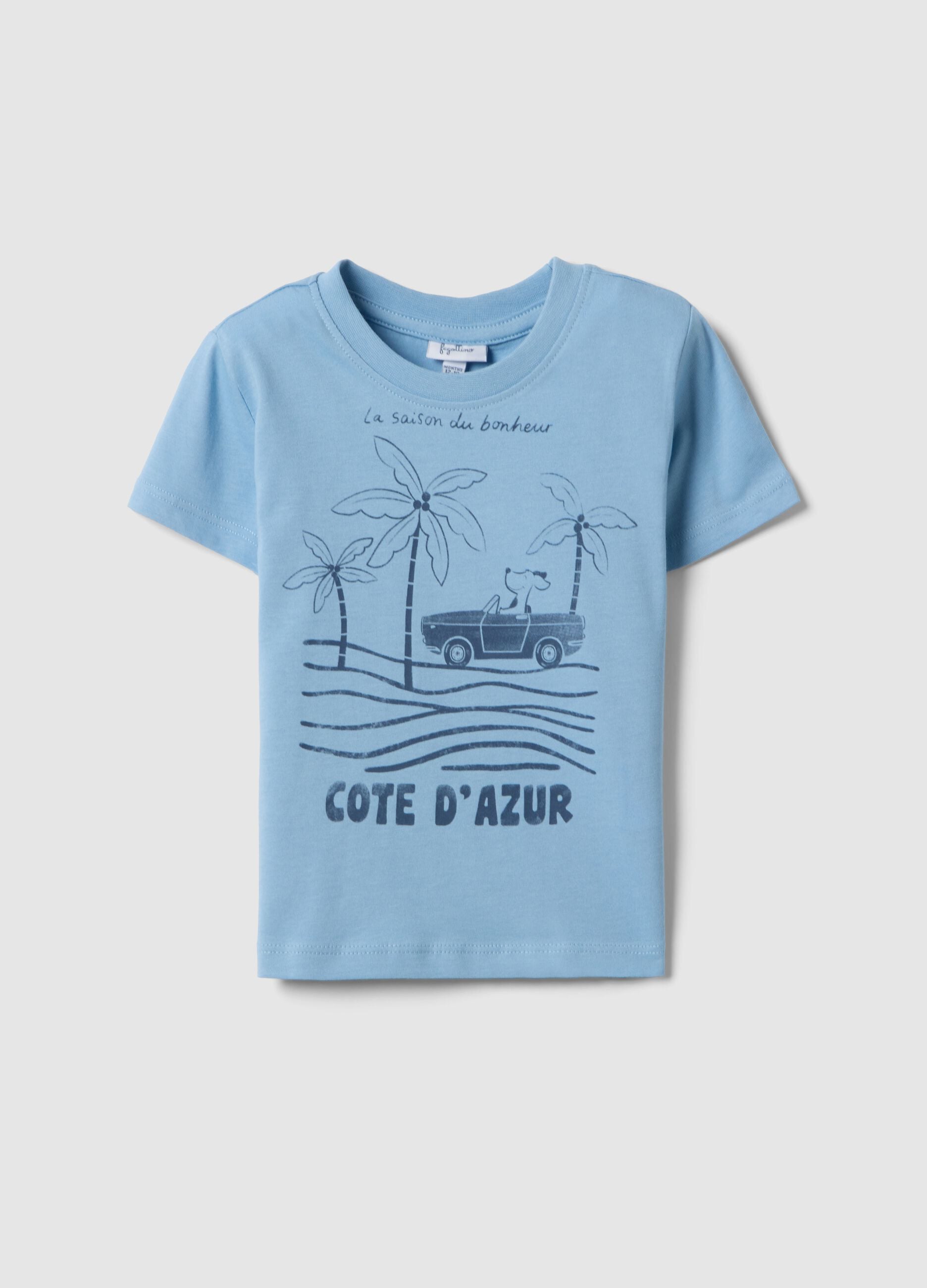 Blue pure cotton kids' T-shirt regular fit with print
