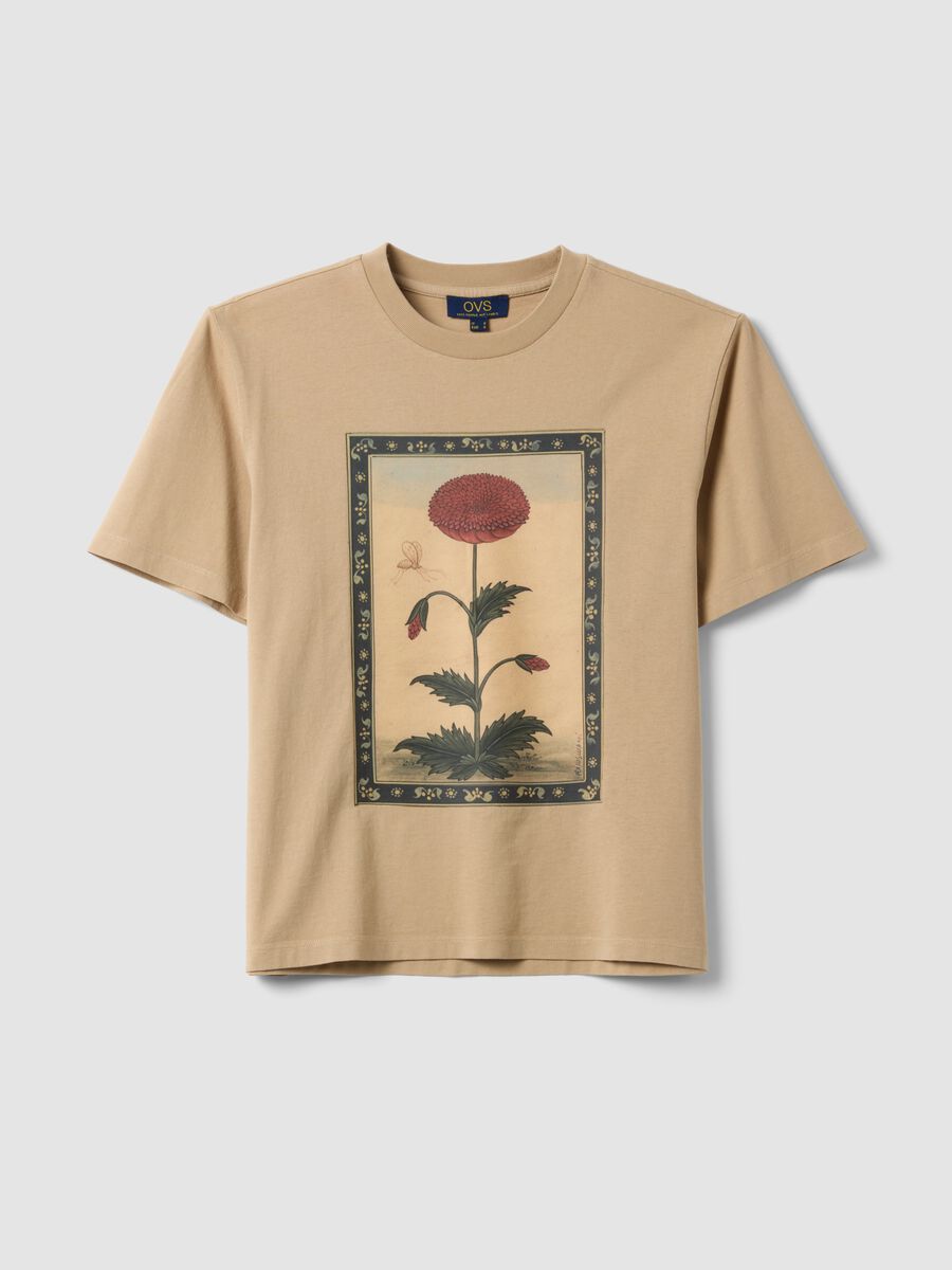 Beige pure cotton T-shirt with floral print_4
