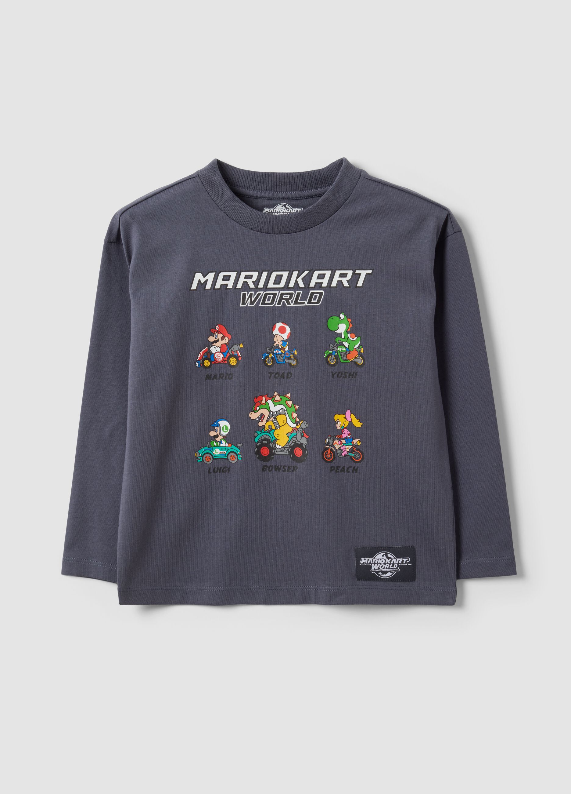 Grey pure cotton crew-neck Mario Kart print T-shirt
