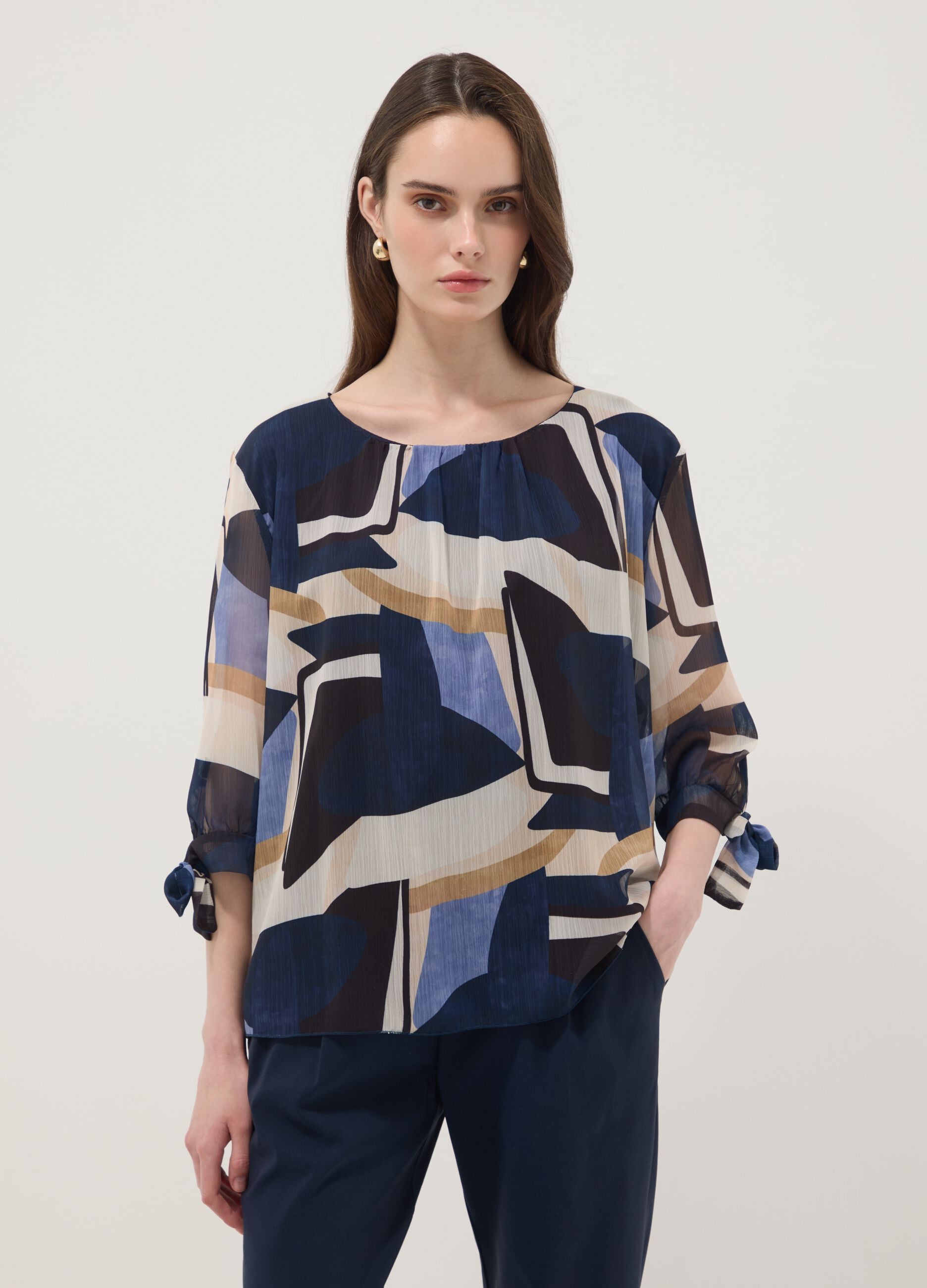 Multicolour geometric print regular-fit blouse