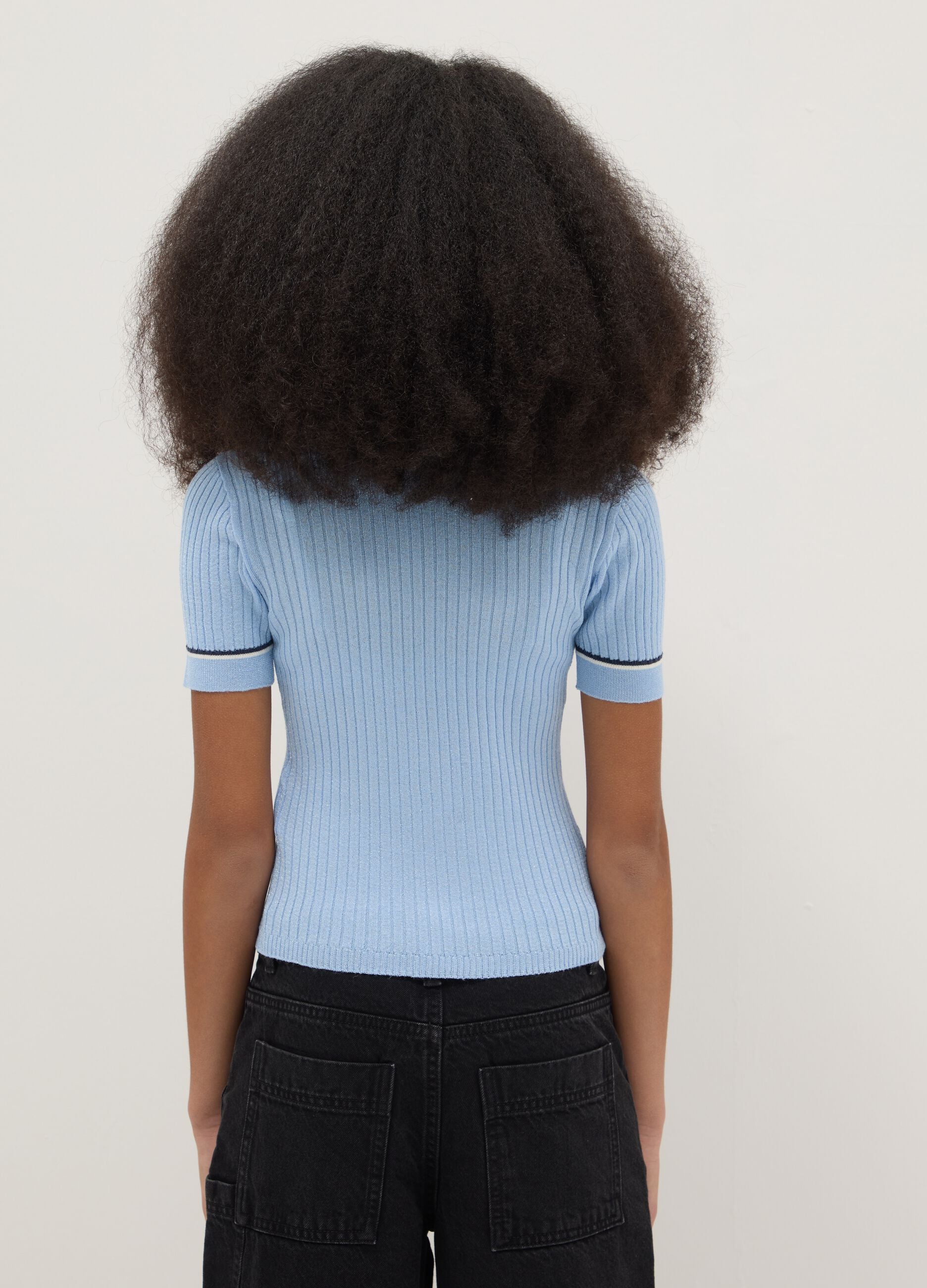 Girl's slim fit striped light blue t-shirt
