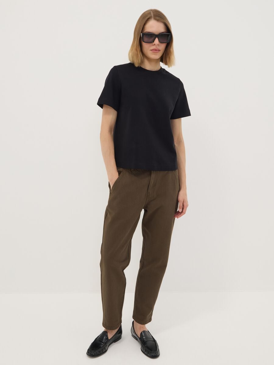 Brown denim baggy-fit jeans in pure cotton with paperbag waist_0