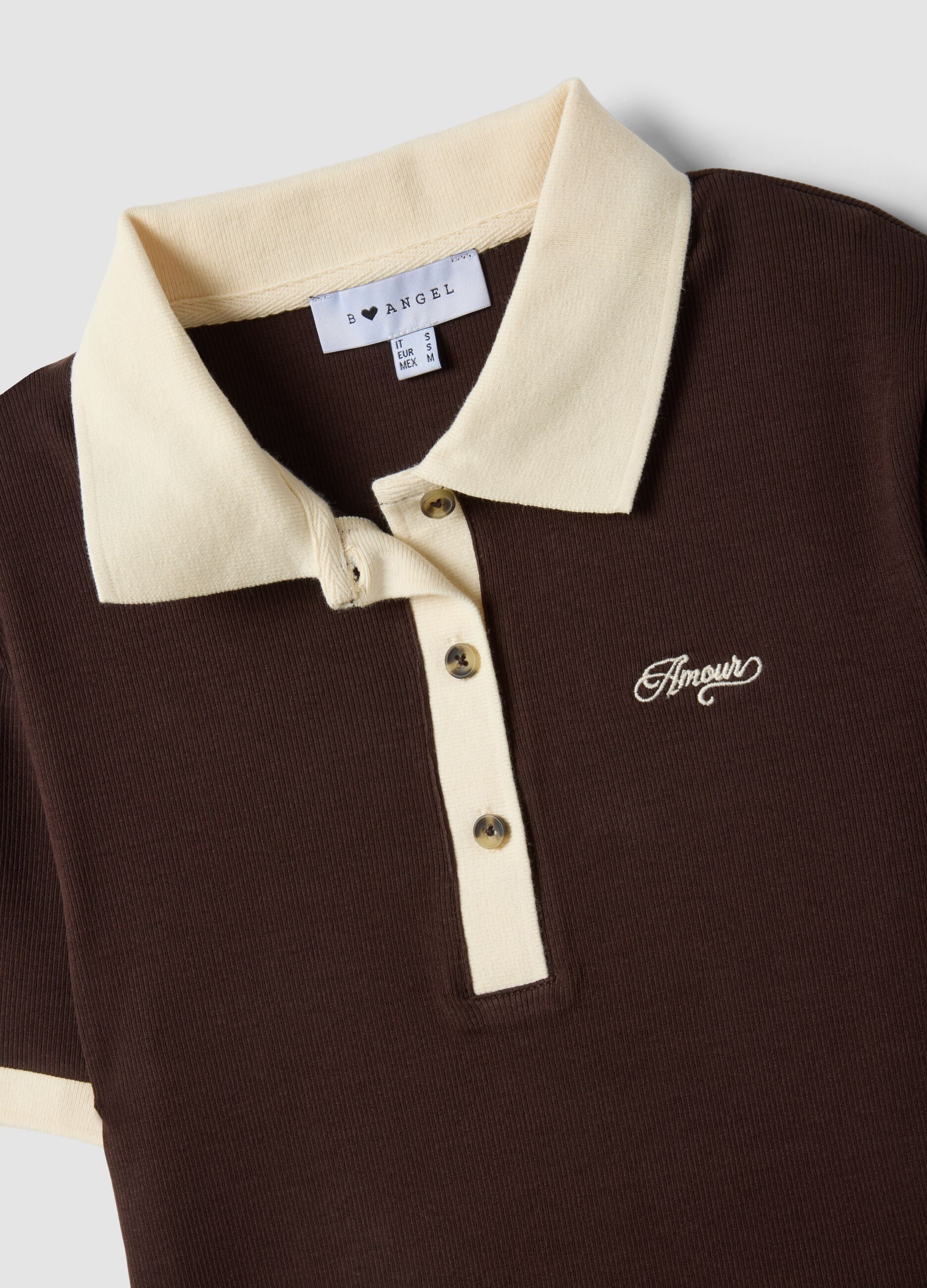 Brown cropped stretch-cotton polo with print, regular fit