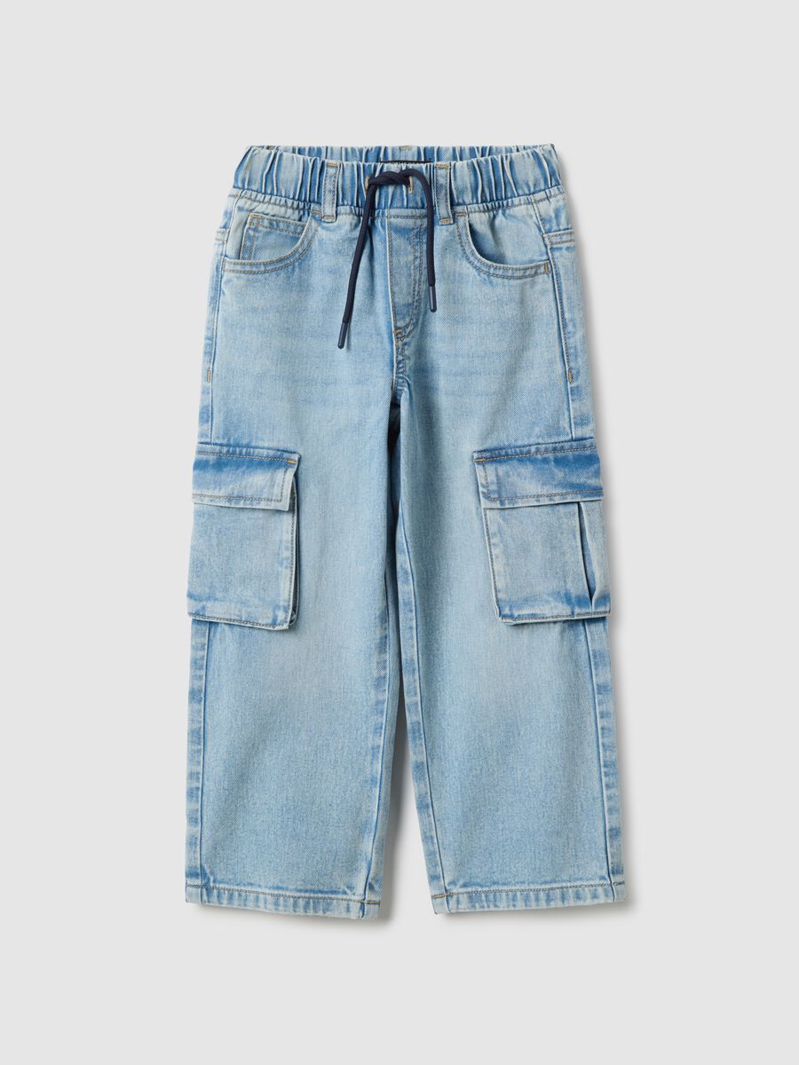 Blue pure cotton regular fit cargo pocket trousers for boys_0