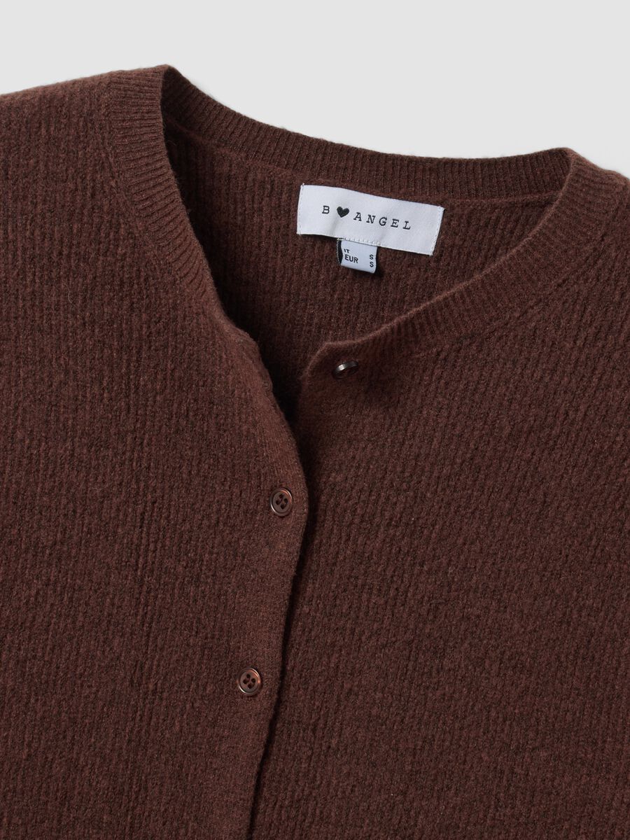 Brown crew-neck cardigan in lyocell and wool blend, oversized fit_1