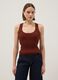 Brown viscose blend fitted tank top_0