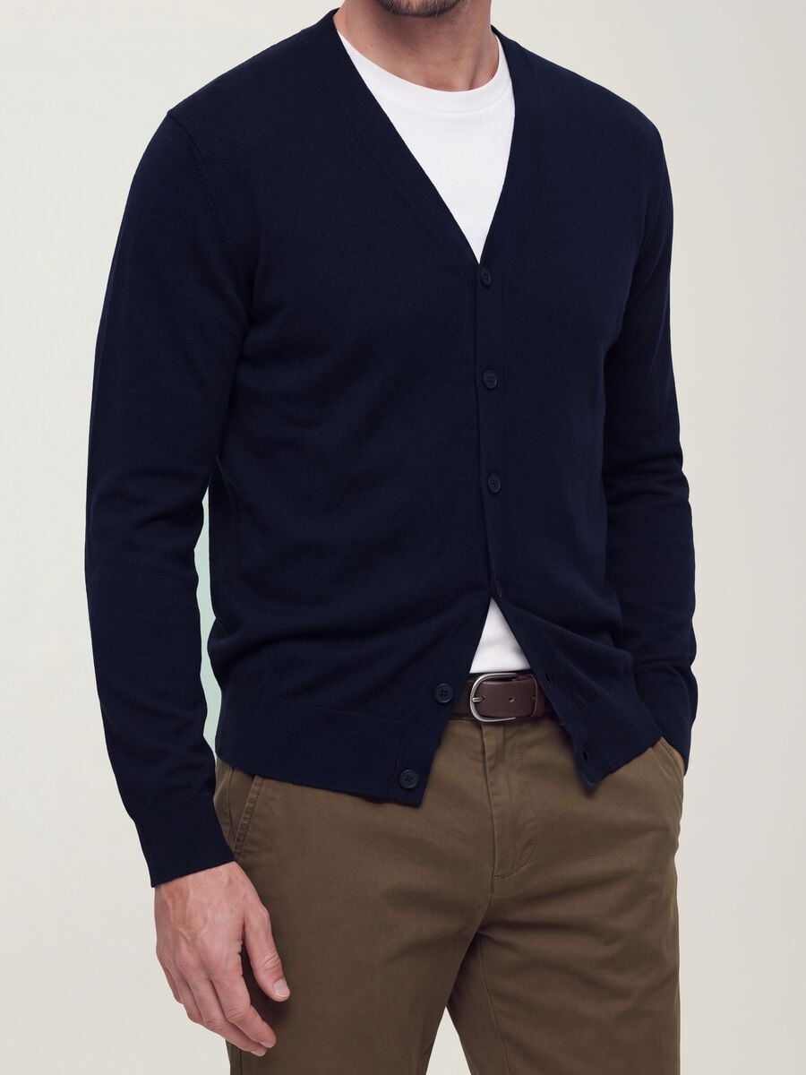 Blue Viscose-Blend V-Neck Cardigan, Regular Fit_3