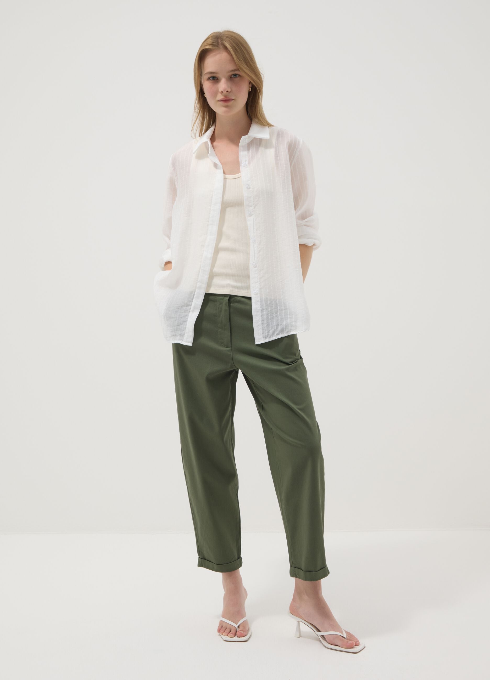 Green regular-fit stretch cotton trousers