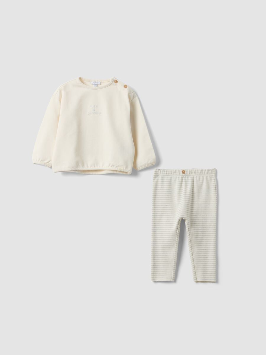 White organic cotton knit and trouser set for newborns_0