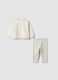 White organic cotton knit and trouser set for newborns_0