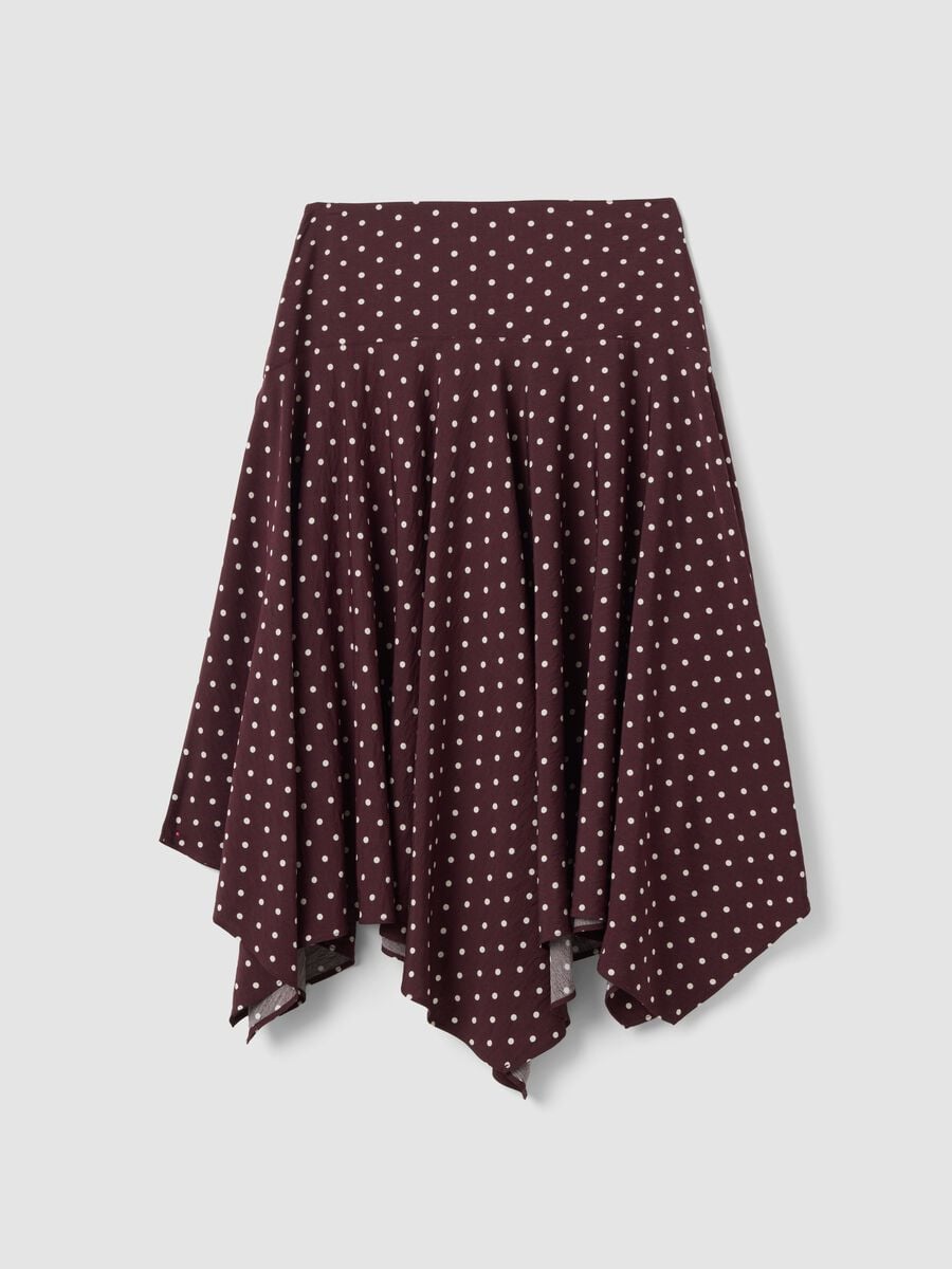 Brown polka-dot skirt in viscose blend with asymmetric hem_5