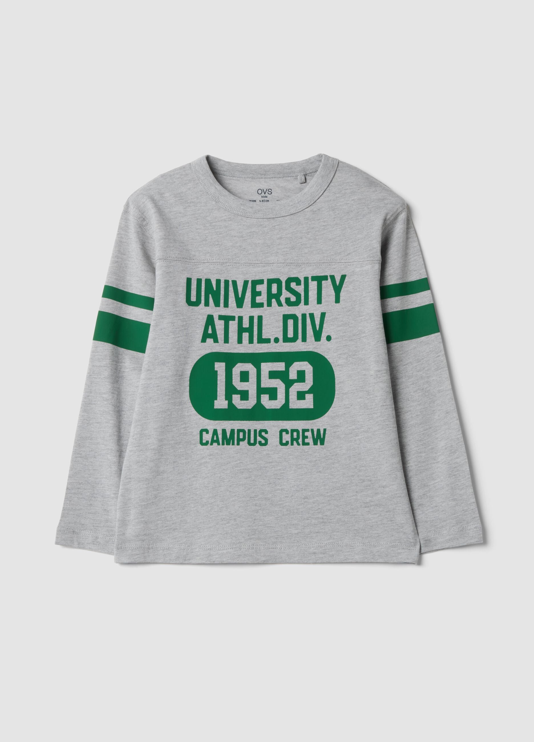 Grey pure cotton crew-neck T-shirt