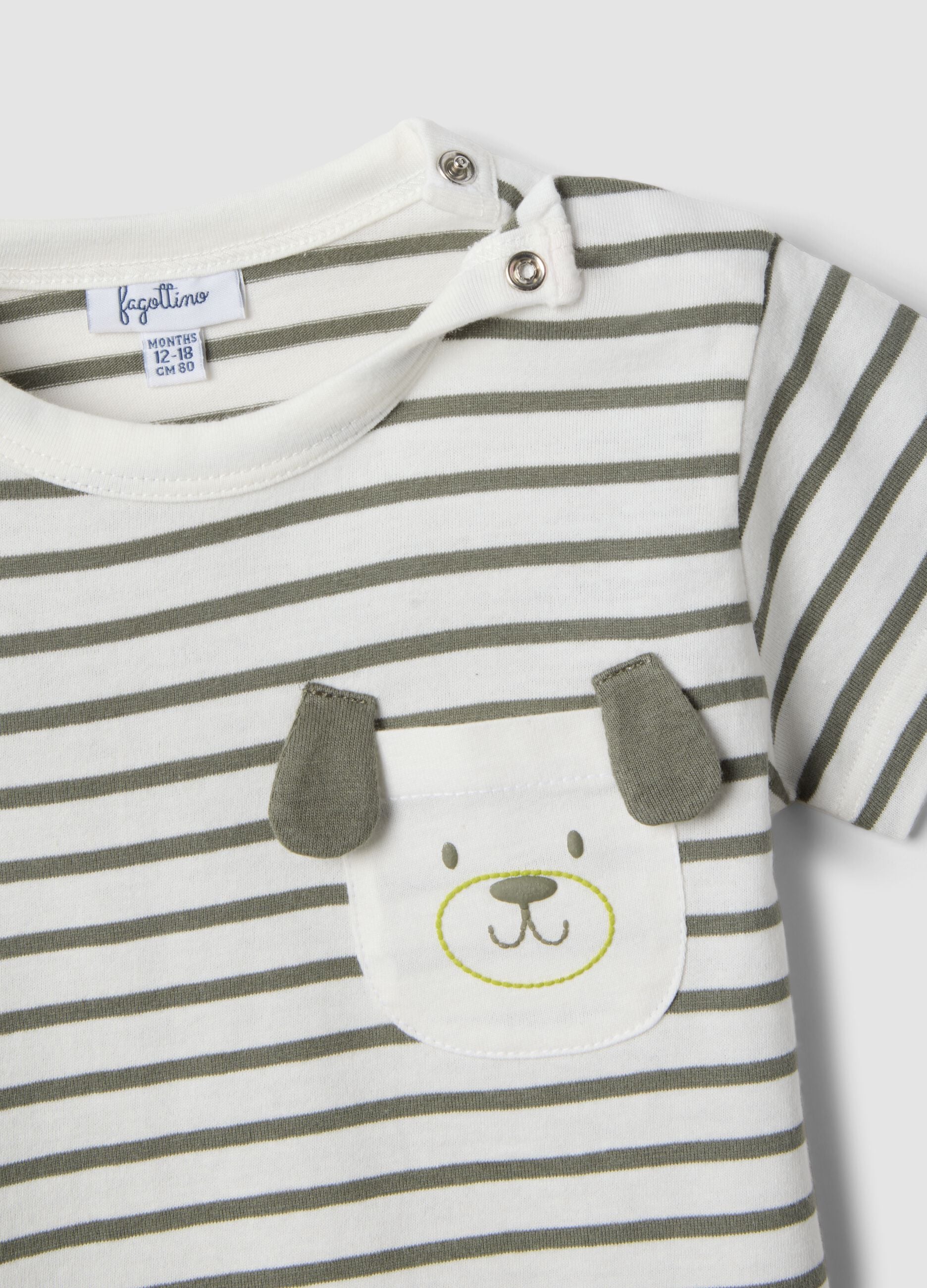 Boys&rsquo; pure cotton multicolour striped T-shirt with dog pocket