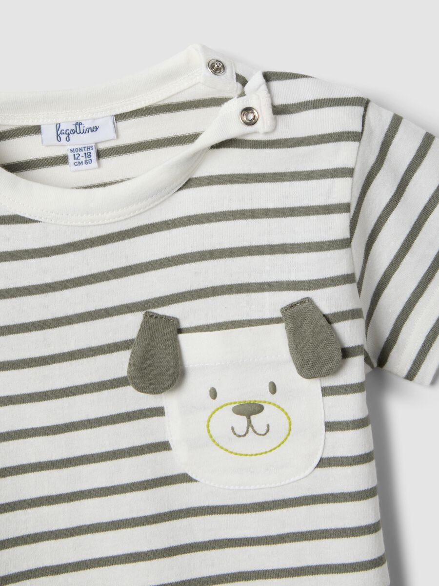 Boys&rsquo; pure cotton multicolour striped T-shirt with dog pocket_3