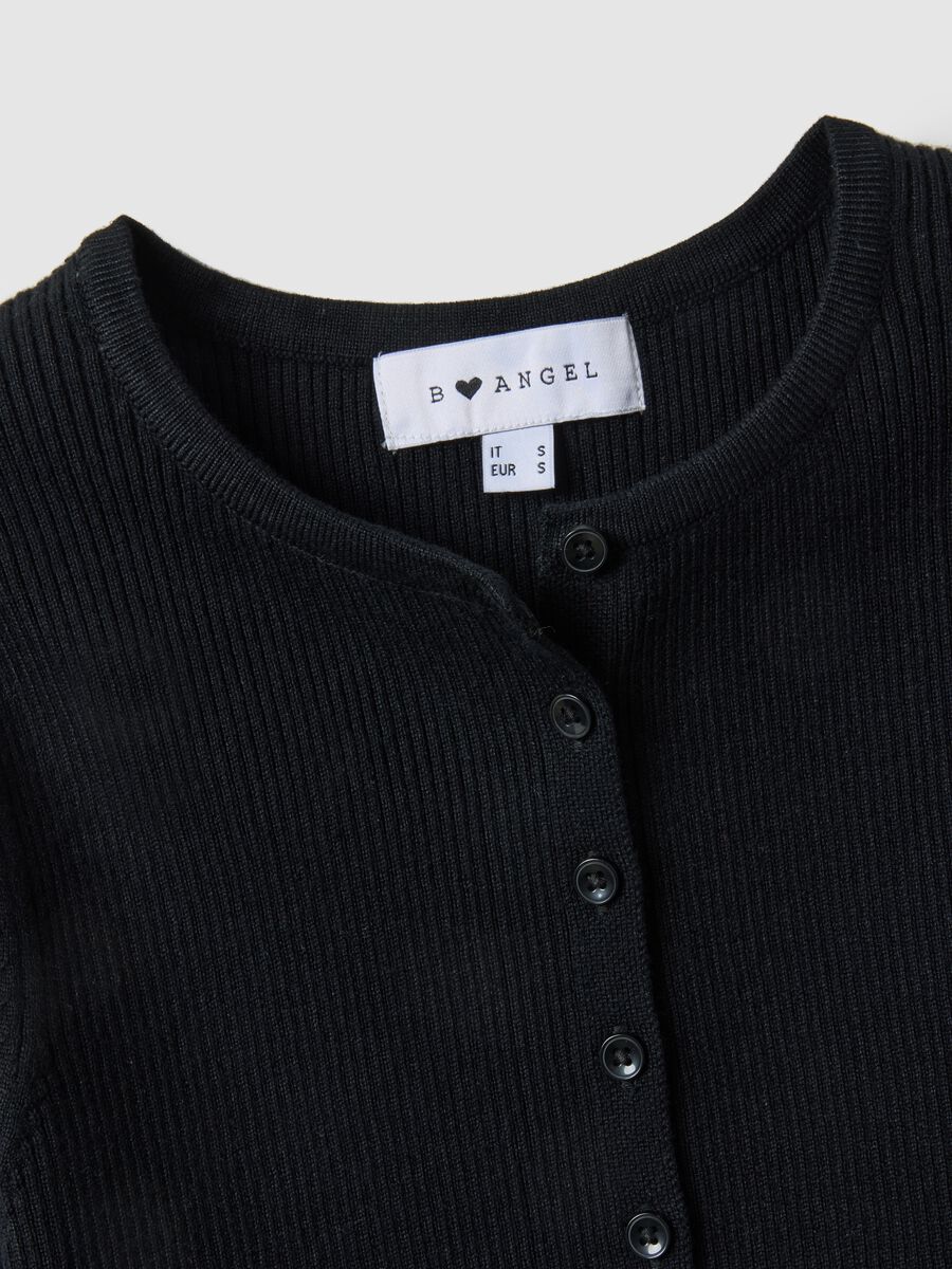 Black viscose blend cardigan with fitted silhouette_5