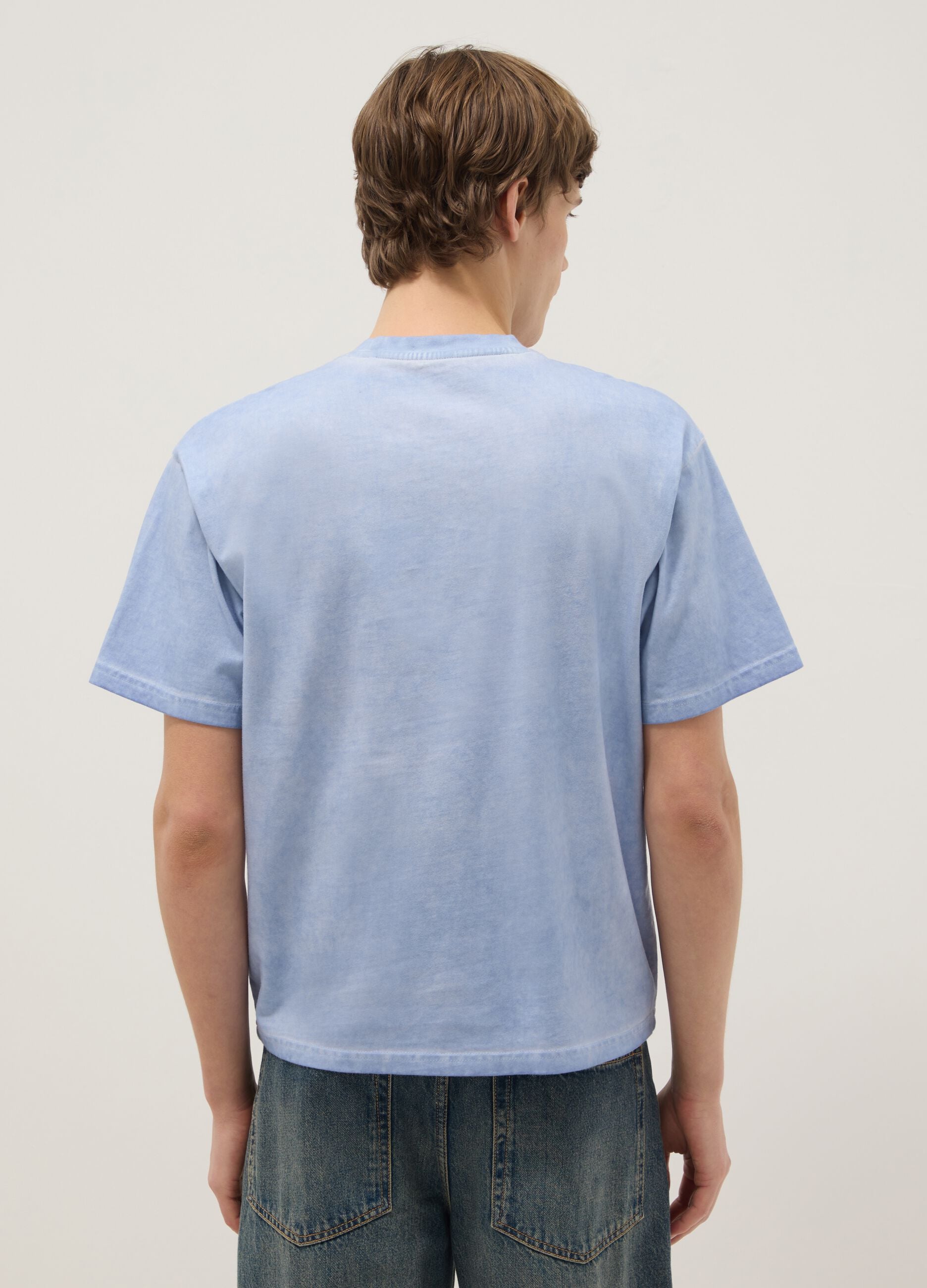 Light blue pure cotton regular fit t-shirt with pocket