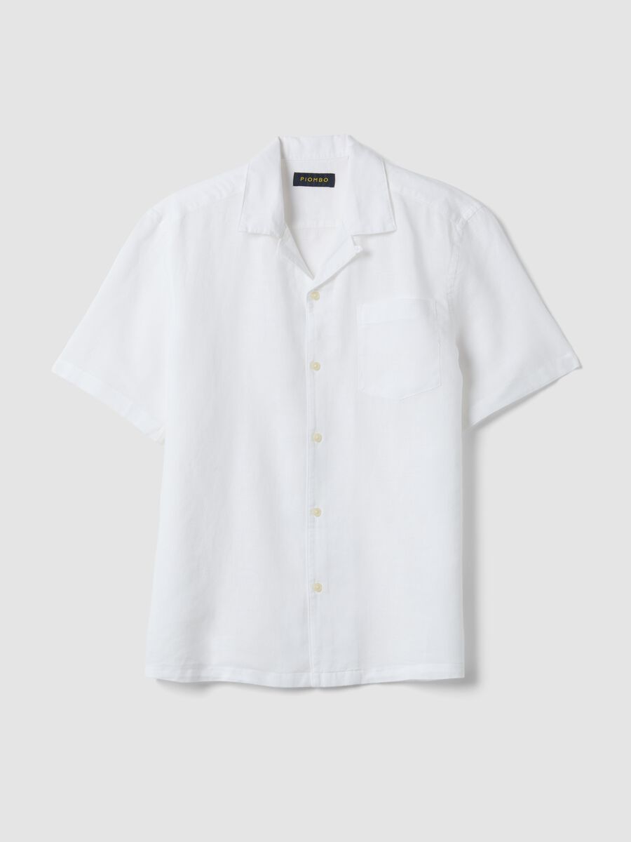 White linen-cotton blend shirt with bowling collar, regular fit_4