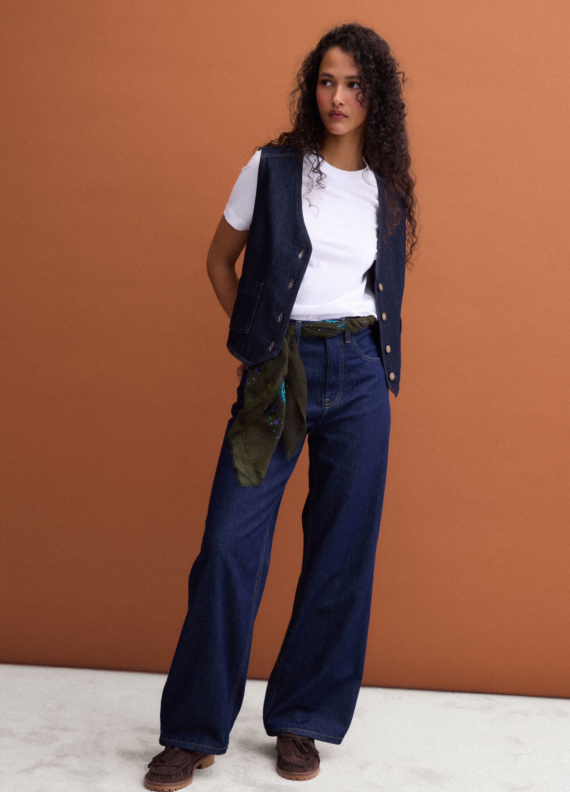 Blue denim straight-fit jeans in pure cotton