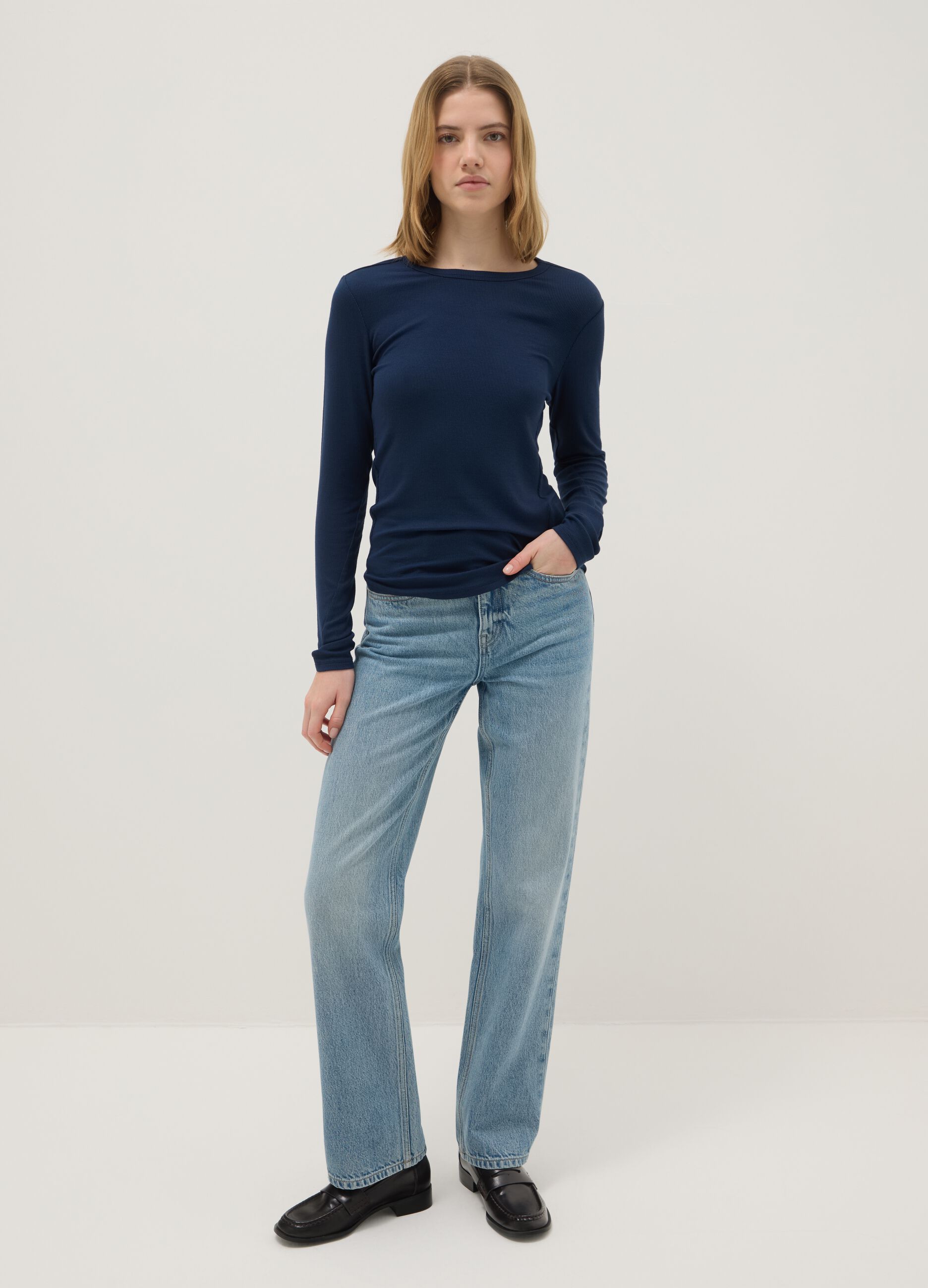 Blue stretch modal regular fit top