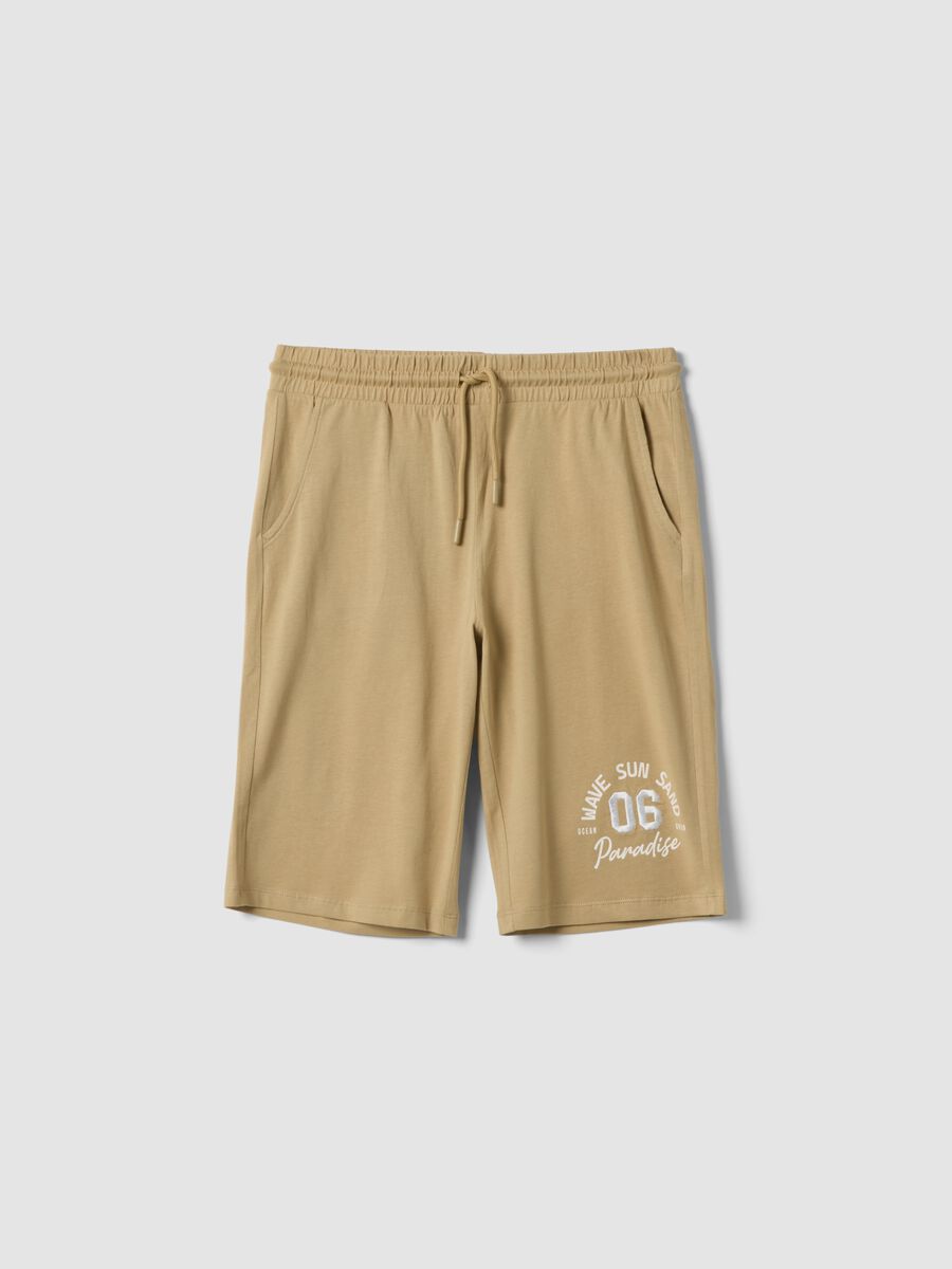 Pantaloni corti in puro cotone beige da ragazzo regular fit_3