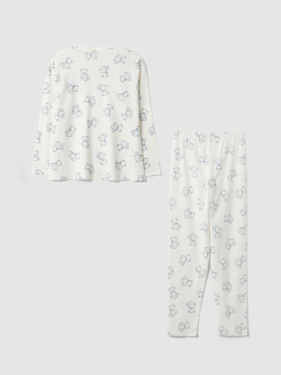 Girls' white regular fit pure cotton pyjamas with teddy bears_1