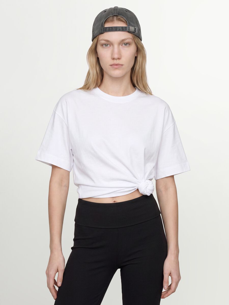 T-shirt over fit bianca in puro cotone a maniche corte_0