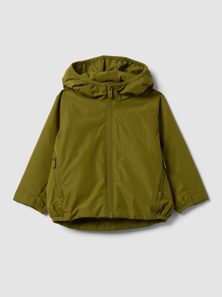 Giacca idrorepellente verde con cappuccio e zip regular fit per bimbo_0