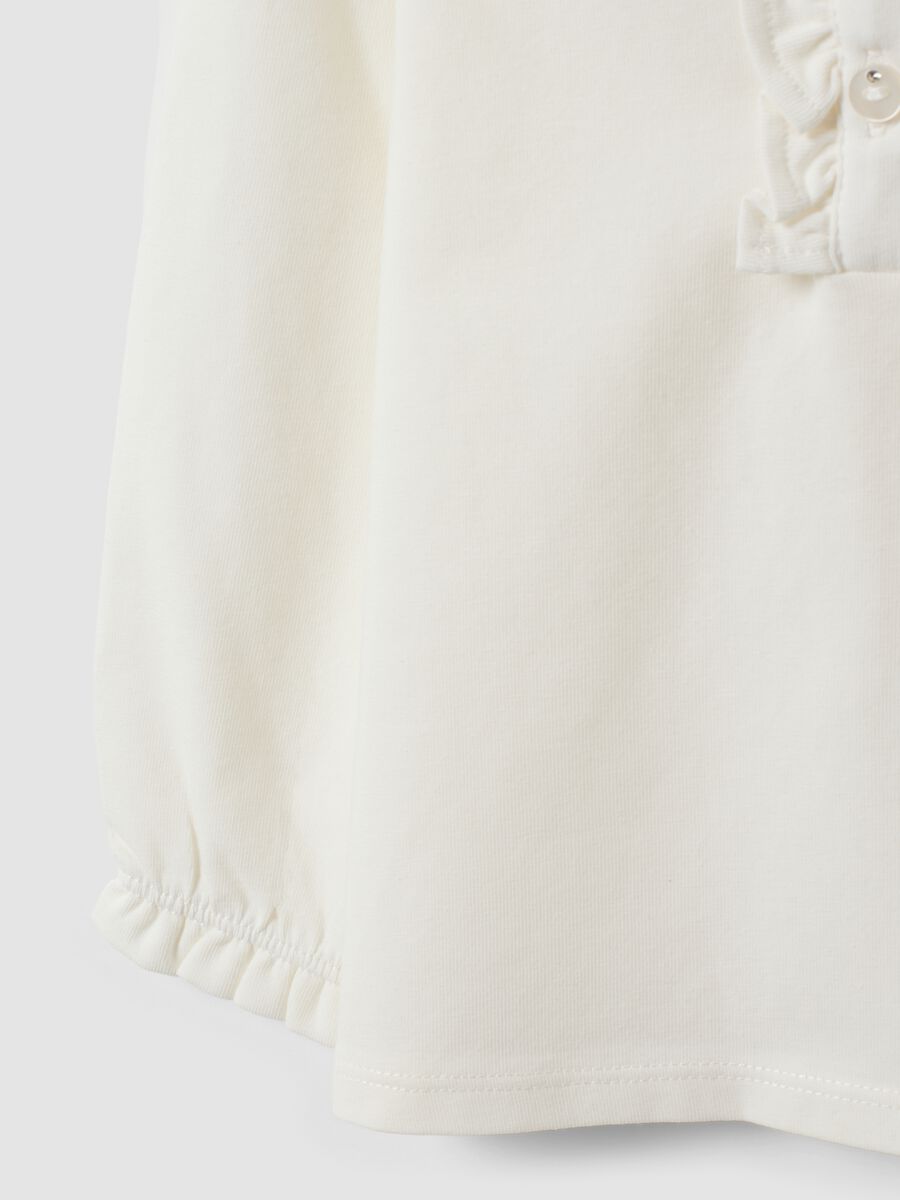 White organic stretch cotton polo shirt with collar for baby girl_2