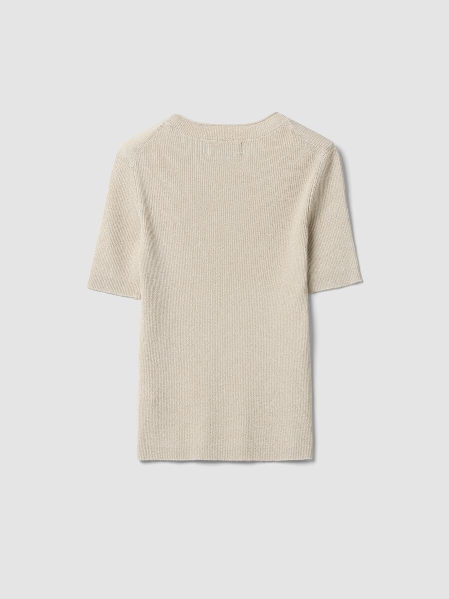 Beige fitted ribbed viscose-blend knit top_5