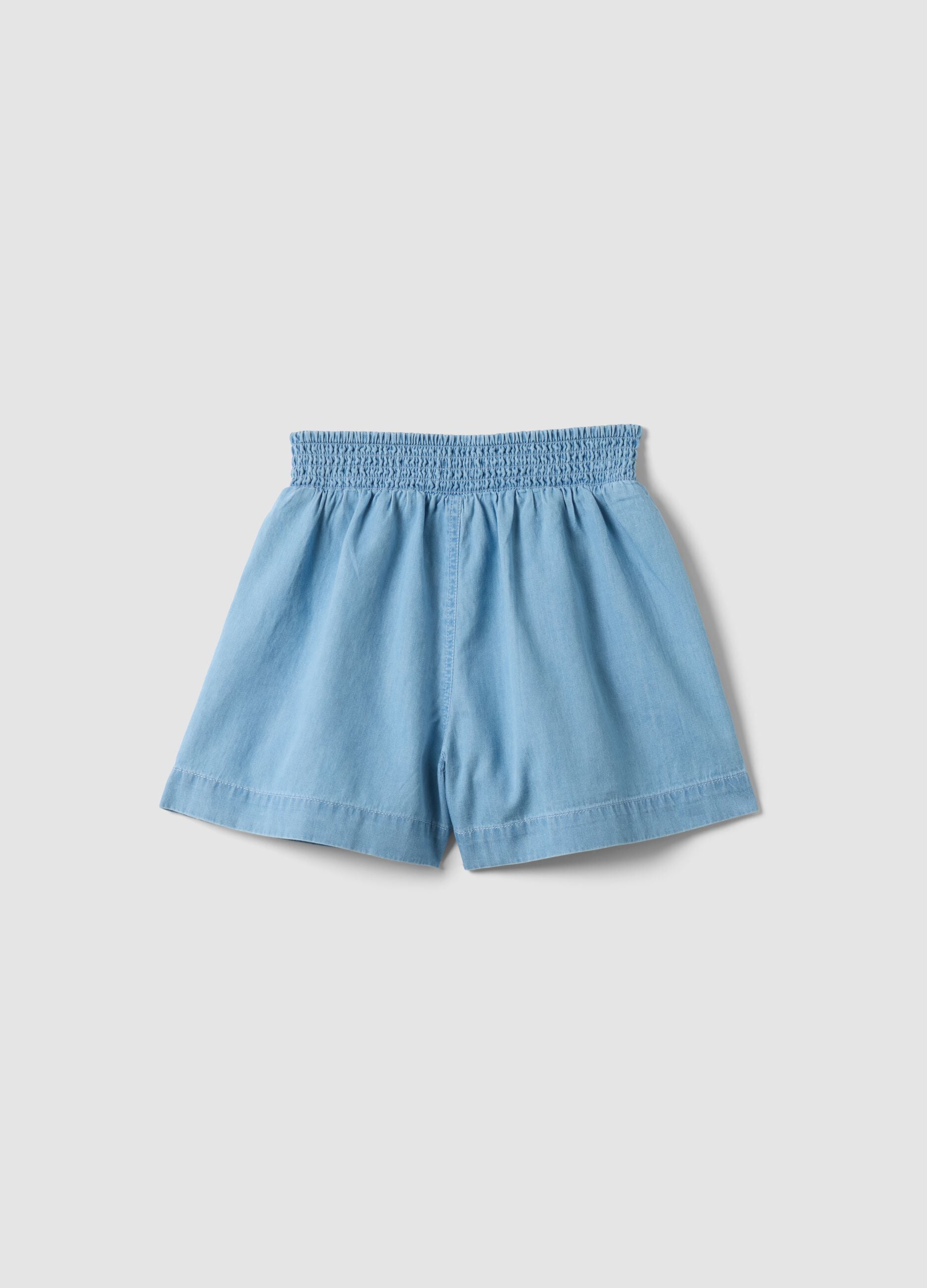 Light blue pure cotton denim shorts for girls, regular fit