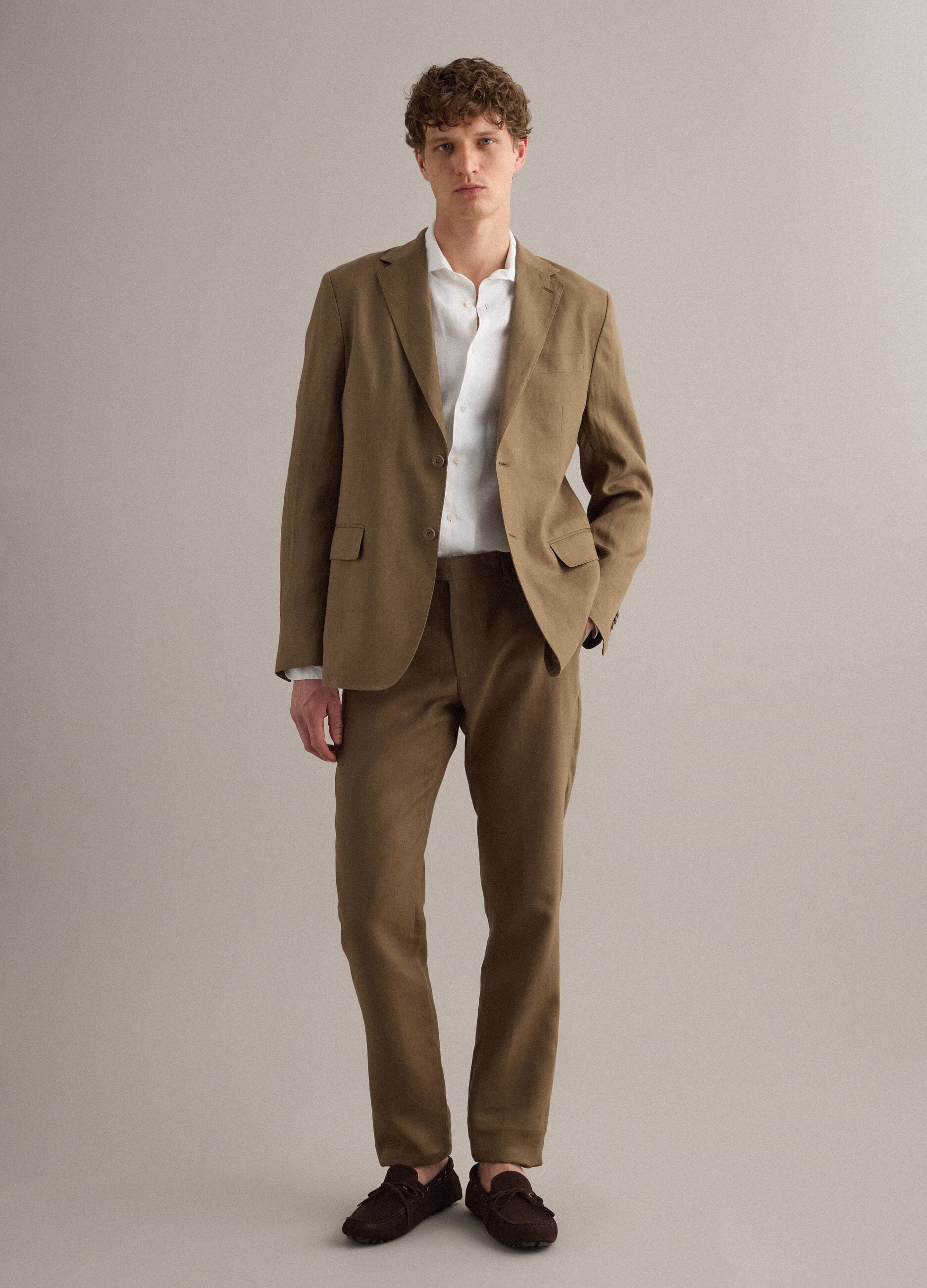 Regular Fit Brown Pure Linen Blazer