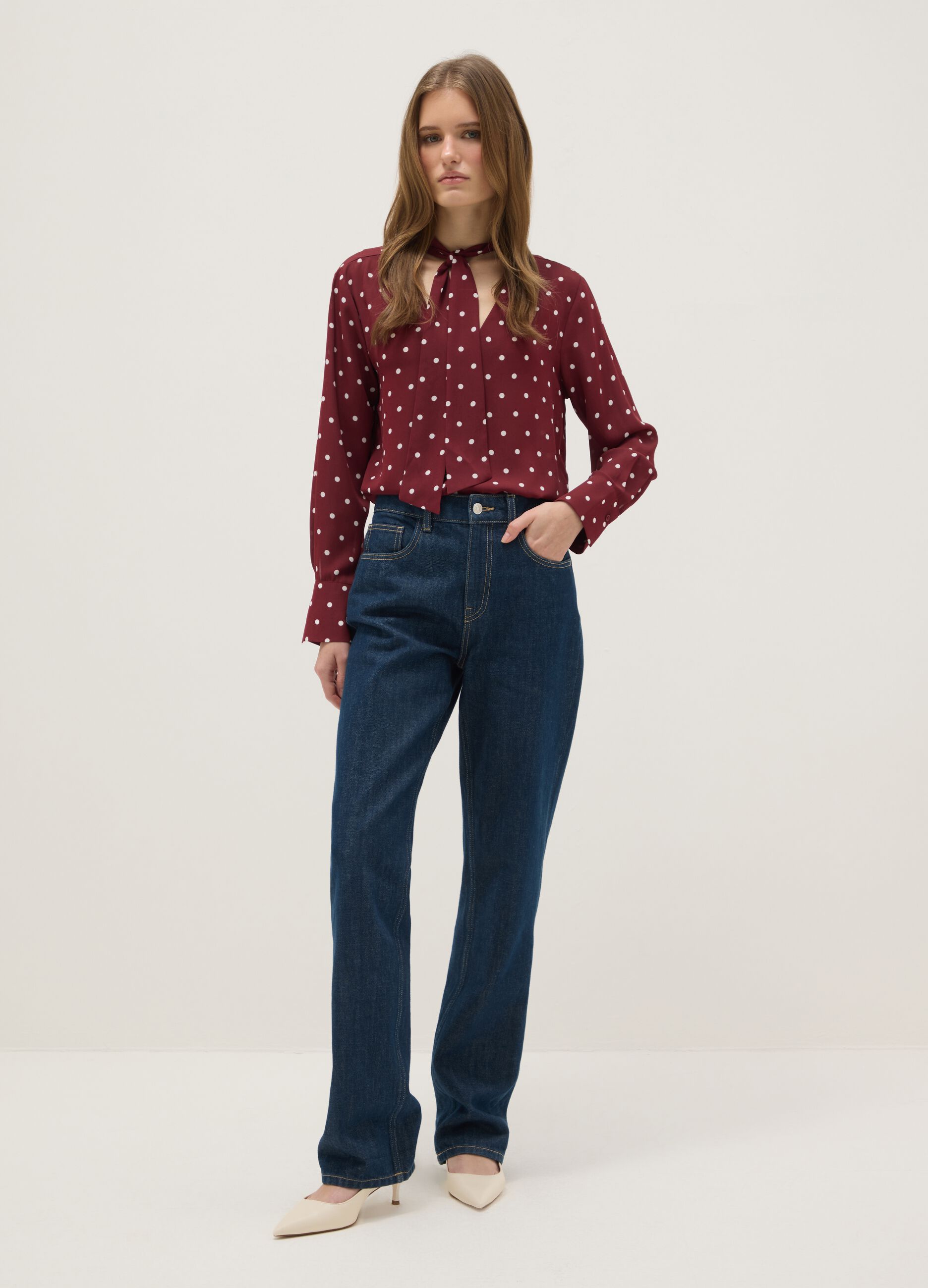 Crepe Burgundy Polka Dot Shirt