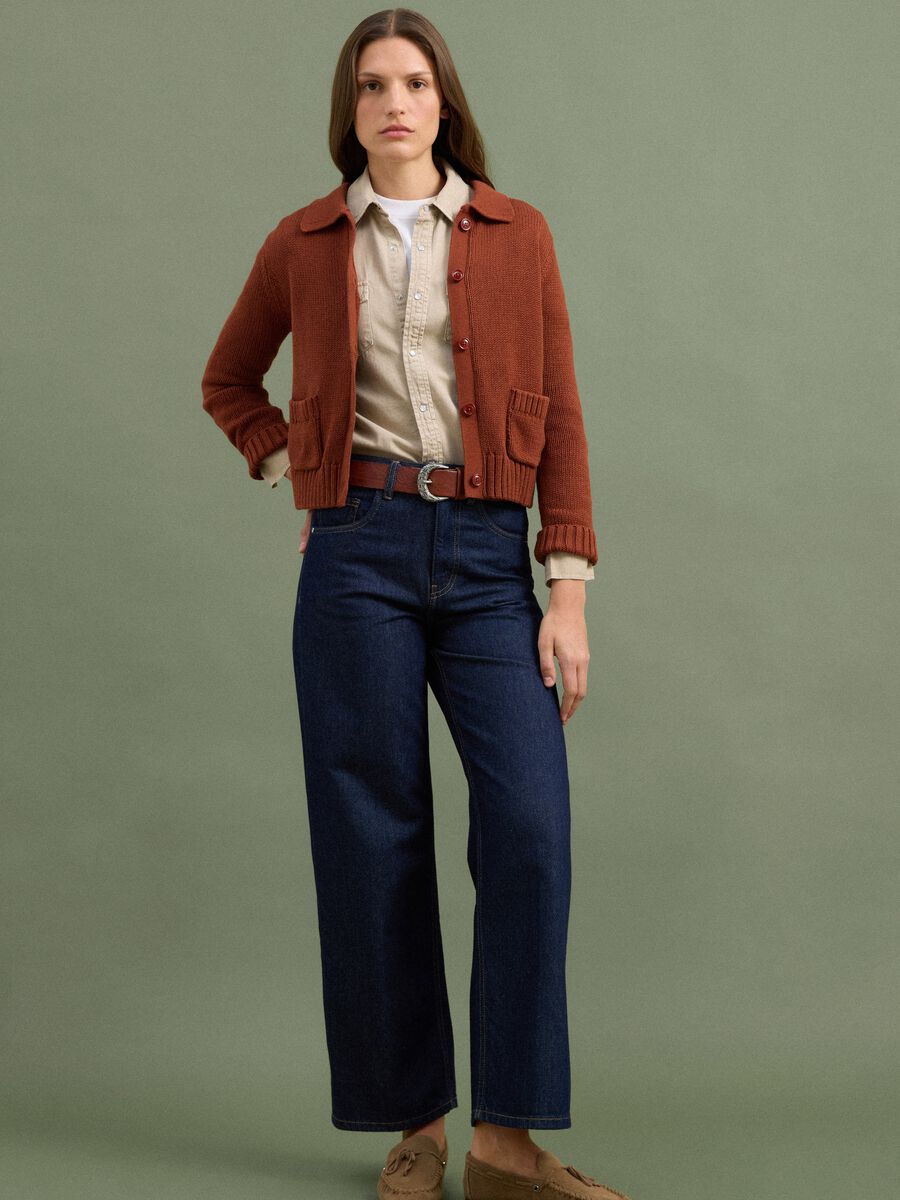 Red pure cotton cardigan with buttons, regular fit_1