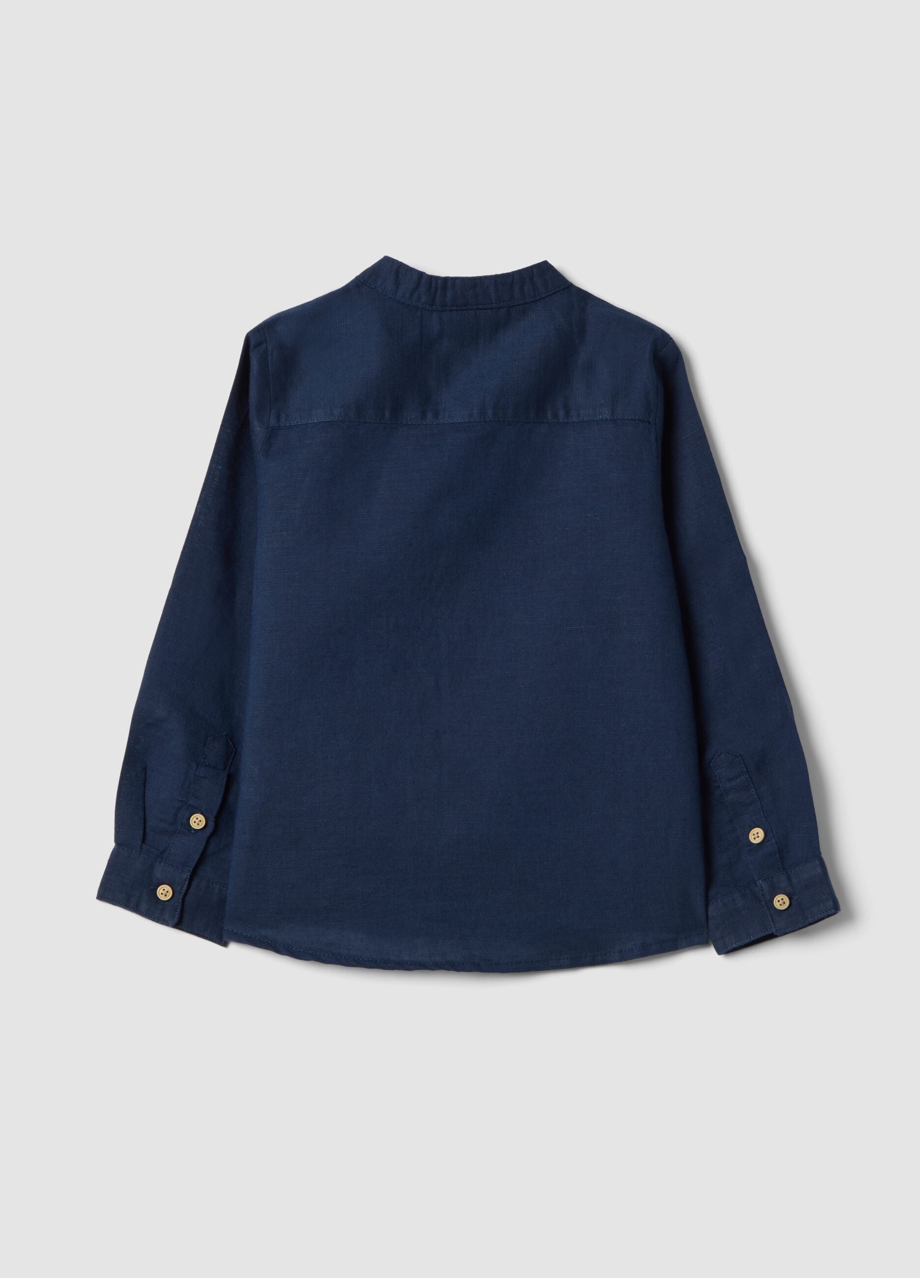 Regular fit blue linen blend long sleeve shirt for boys